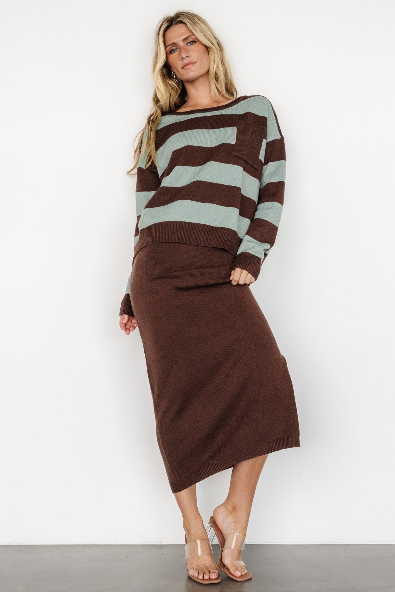 Carlotta Sweater + Skirt Set | Brown + Turquoise Cheap Sale Big Sale