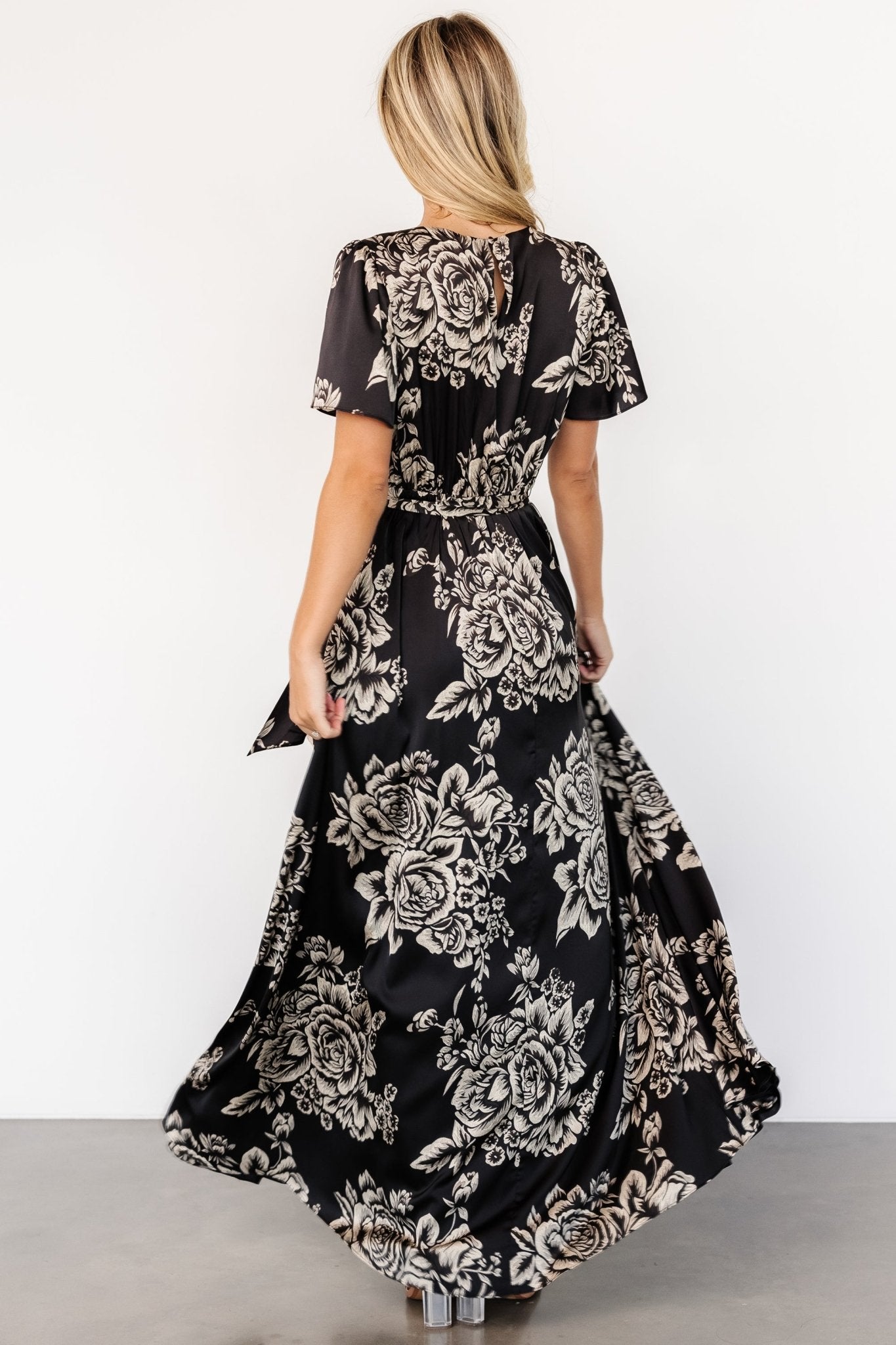 Agnes Satin Maxi Dress | Black + Cream Floral Free Shipping Popular