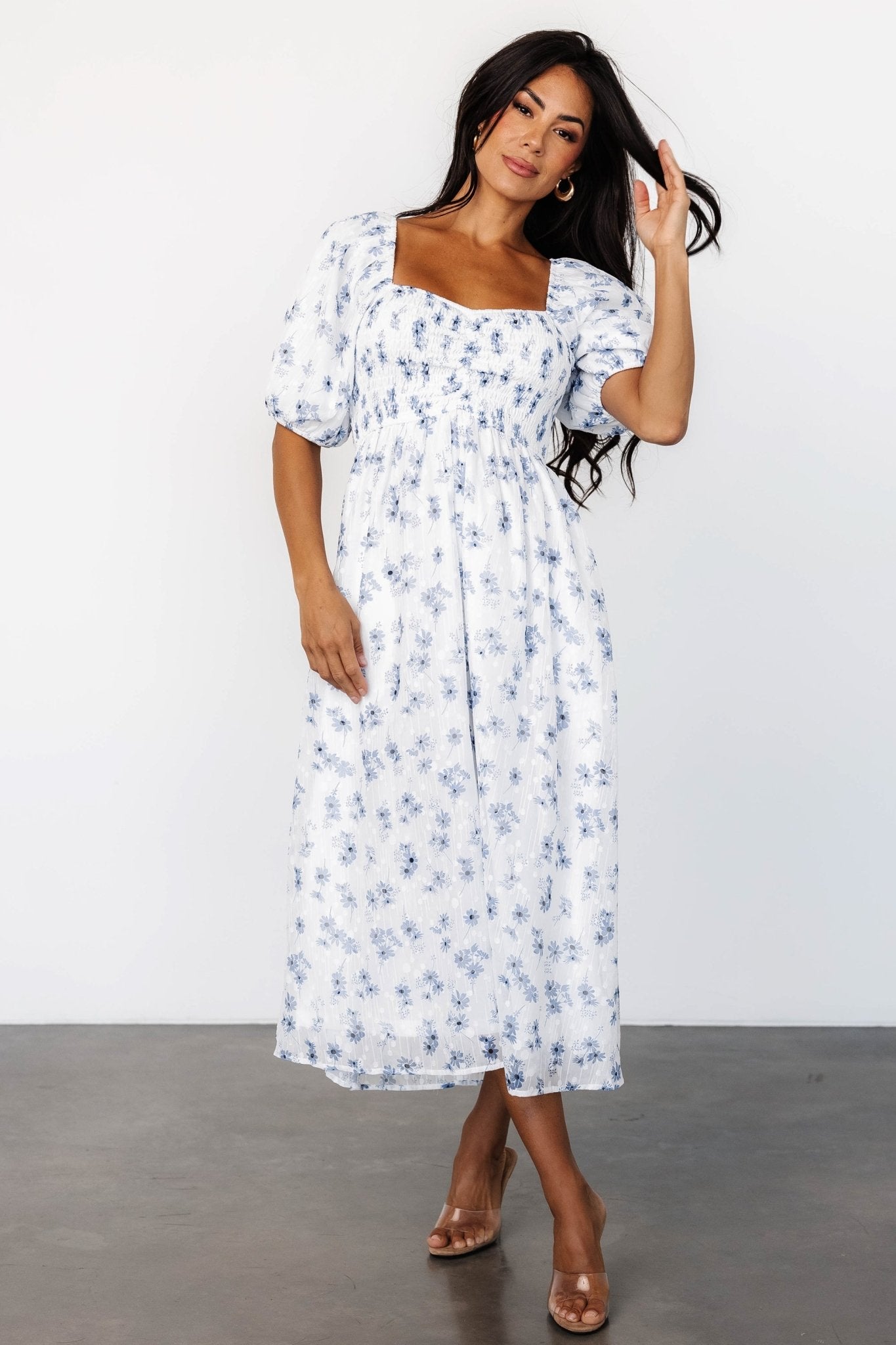 Luca Dress | White + Blue Floral Fashion Style Cheap Online