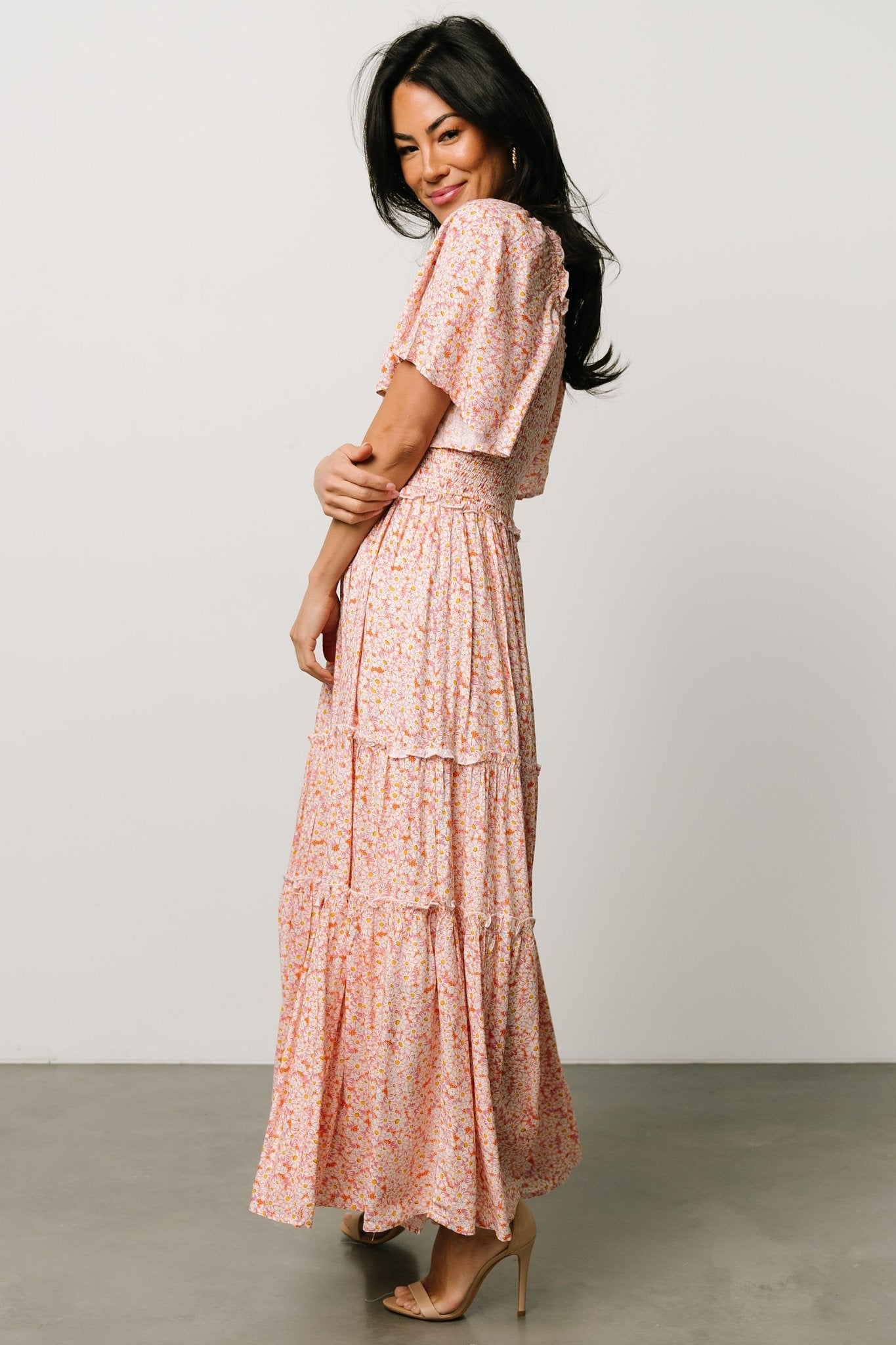 Regina Smocked Maxi Dress | Coral Floral Discount Explore