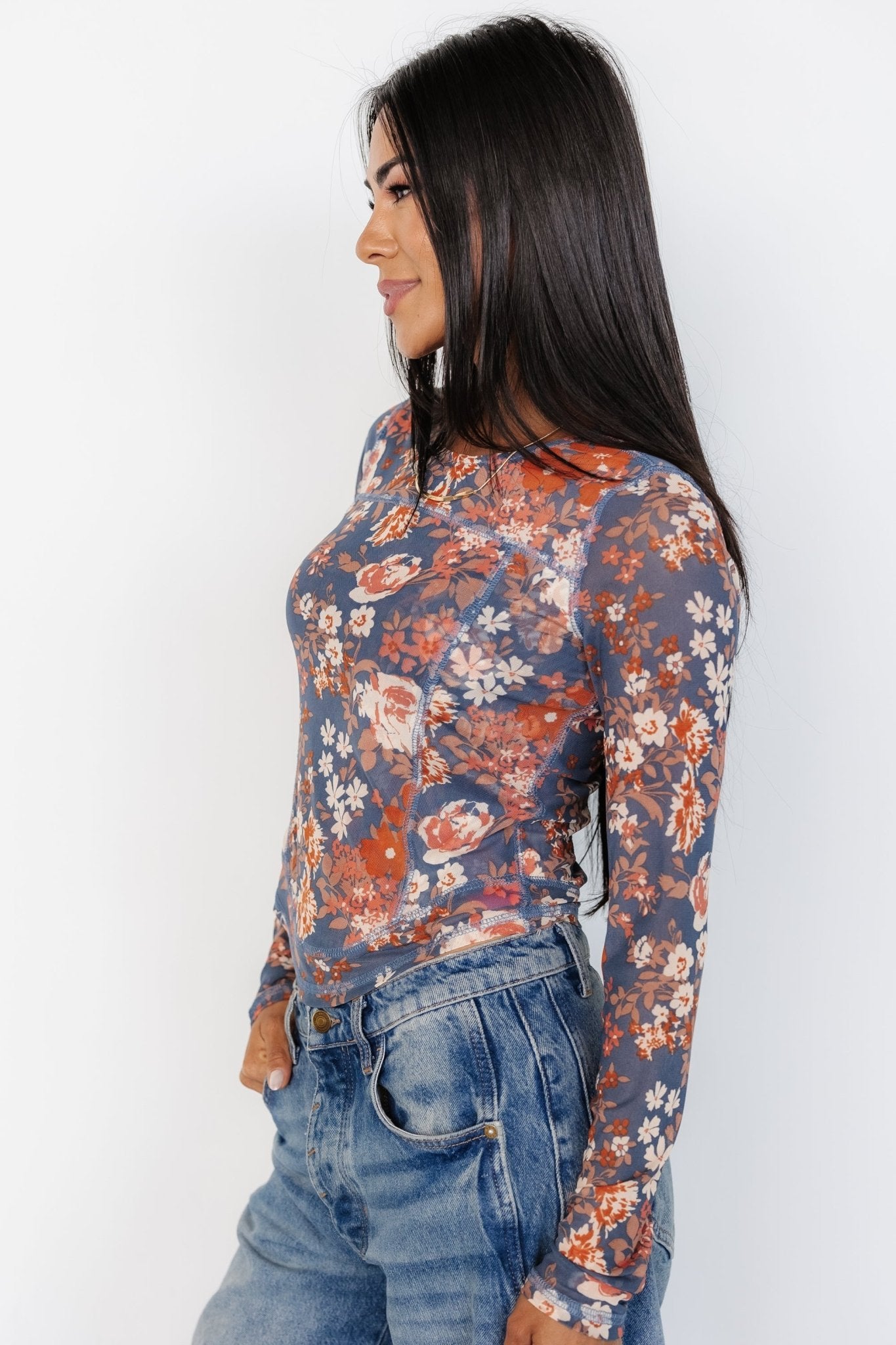 Jaynie Sheer Top | Slate Floral Discount Many Kinds Of