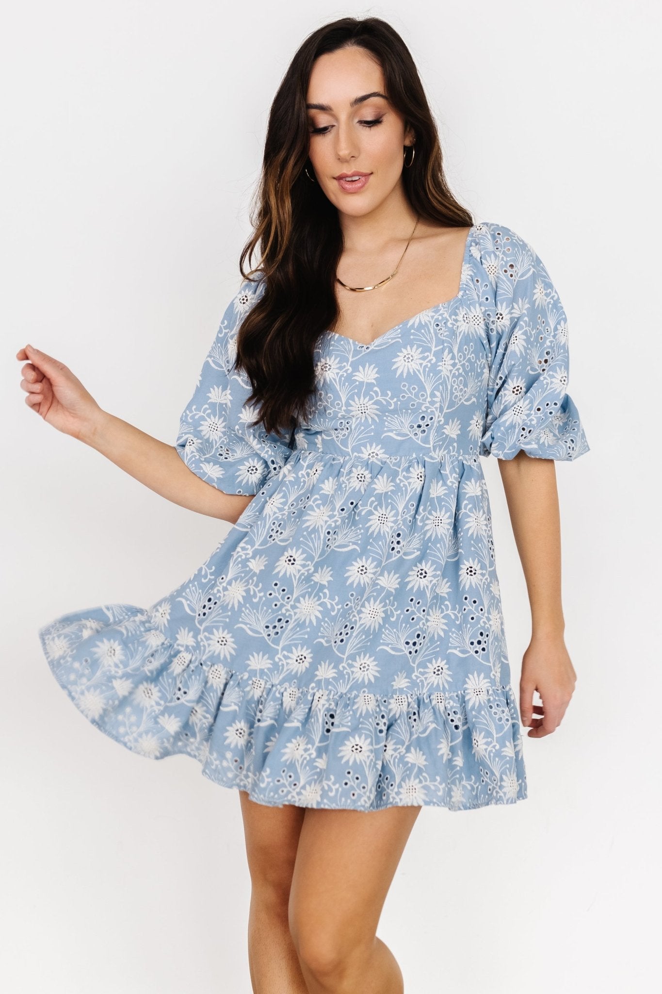 Serres Eyelet Mini Dress | Blue Floral Amazing Pice