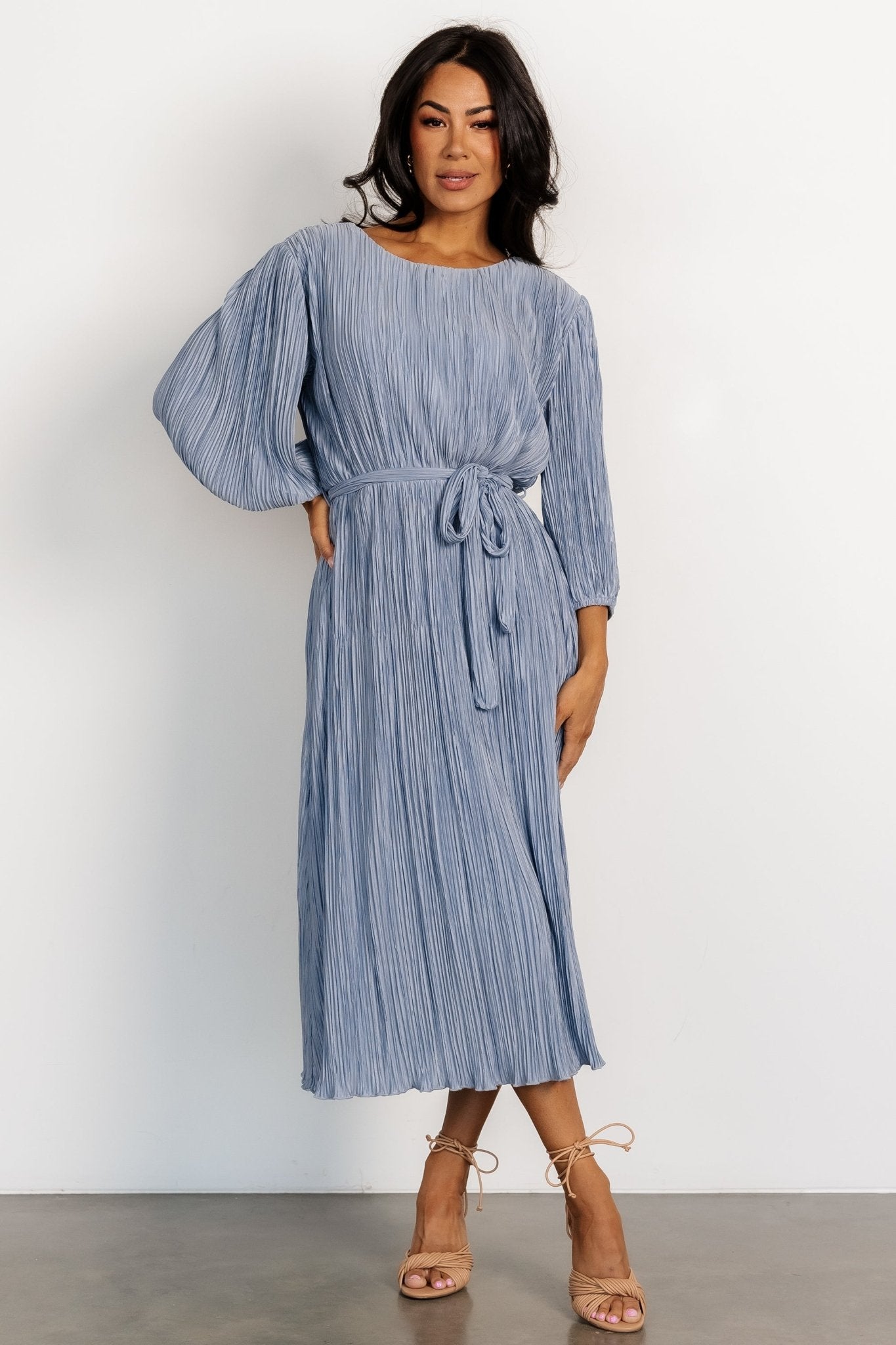 Bethany Pleated Midi Dress | Light Blue Buy Sale Online