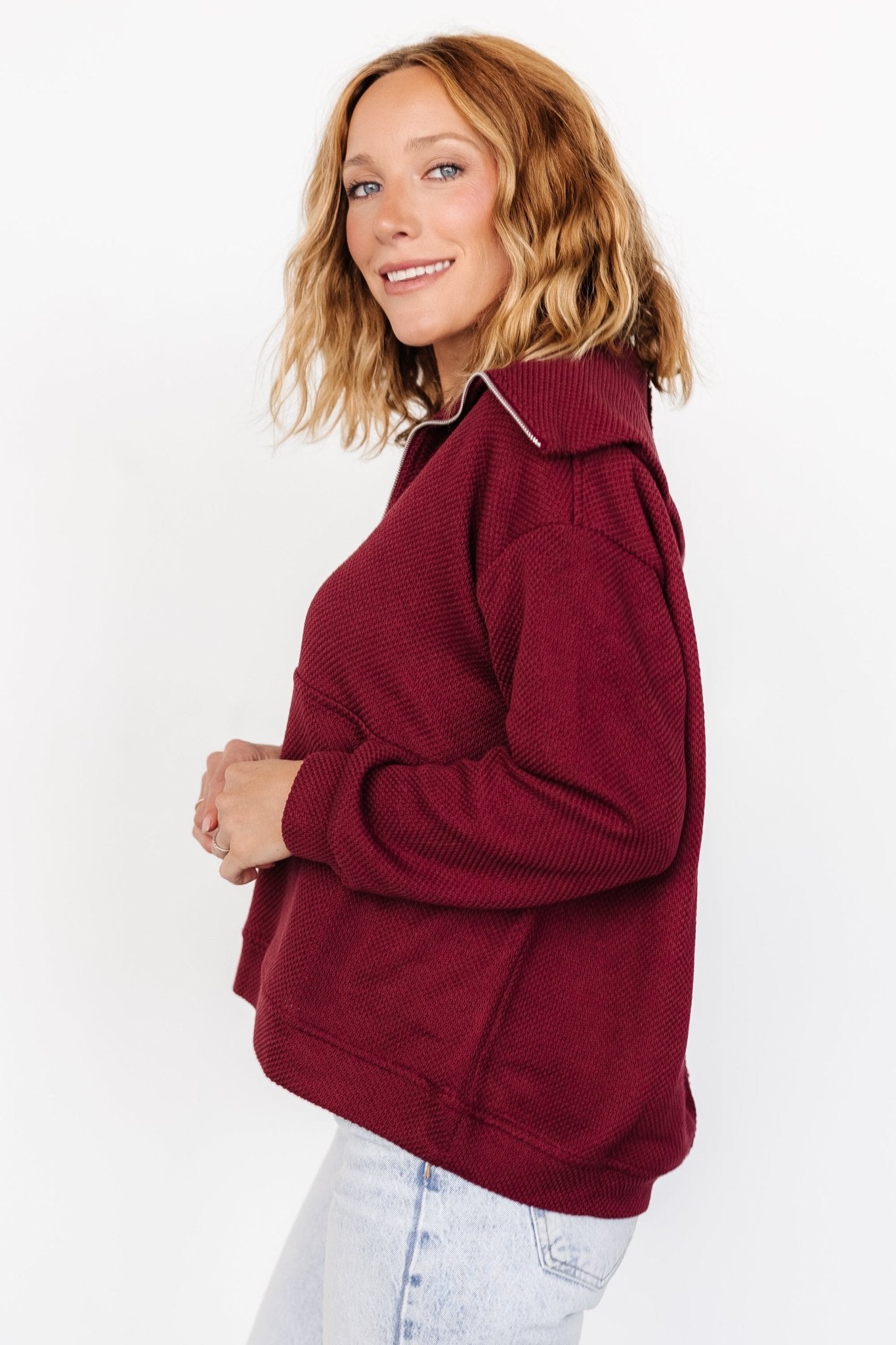 Shiloh Half Zip Pullover | Burgundy Fashion Style Cheap Online