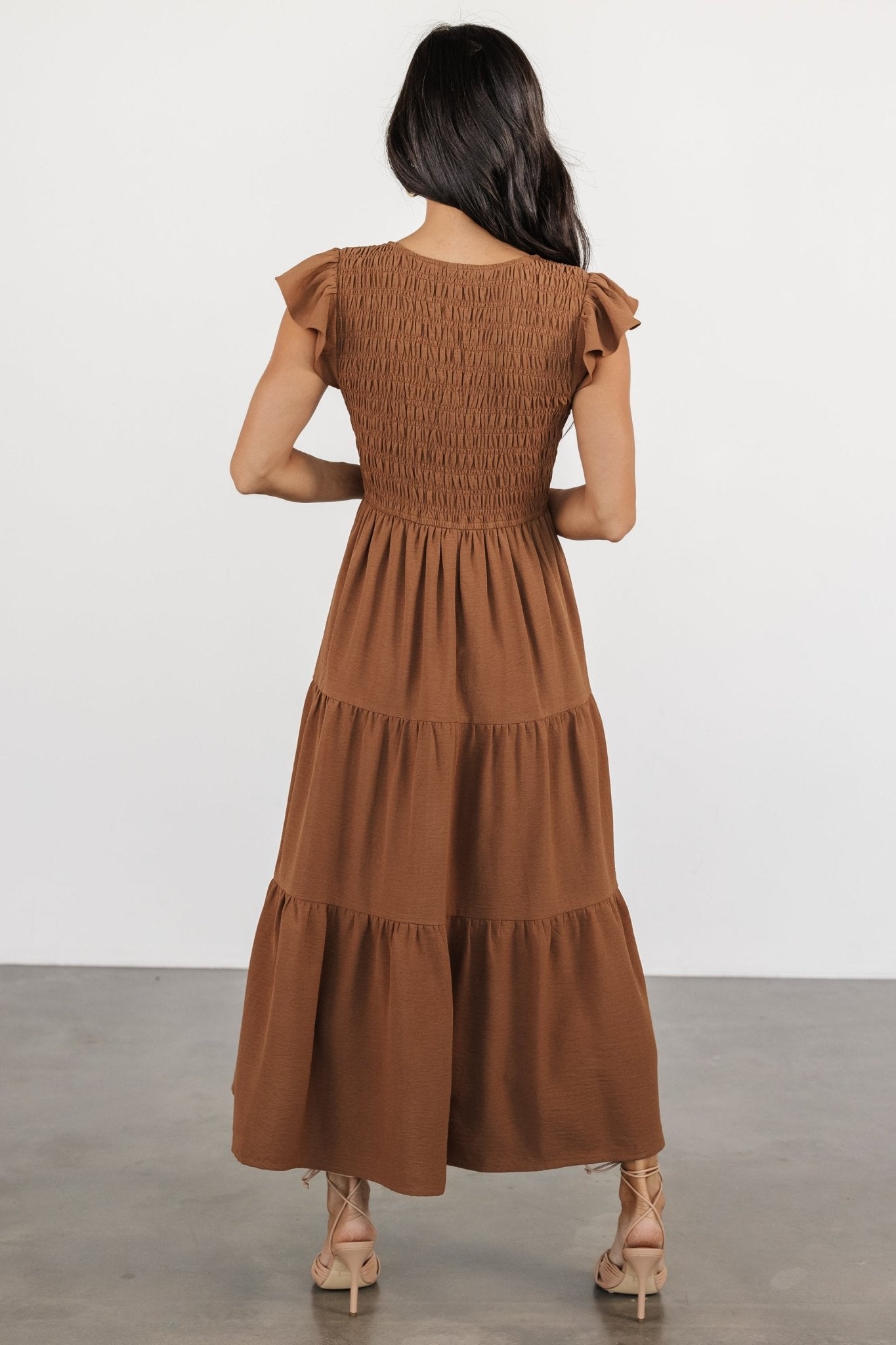 Brandie Smocked Midi Dress | Brown Cheap Sale View