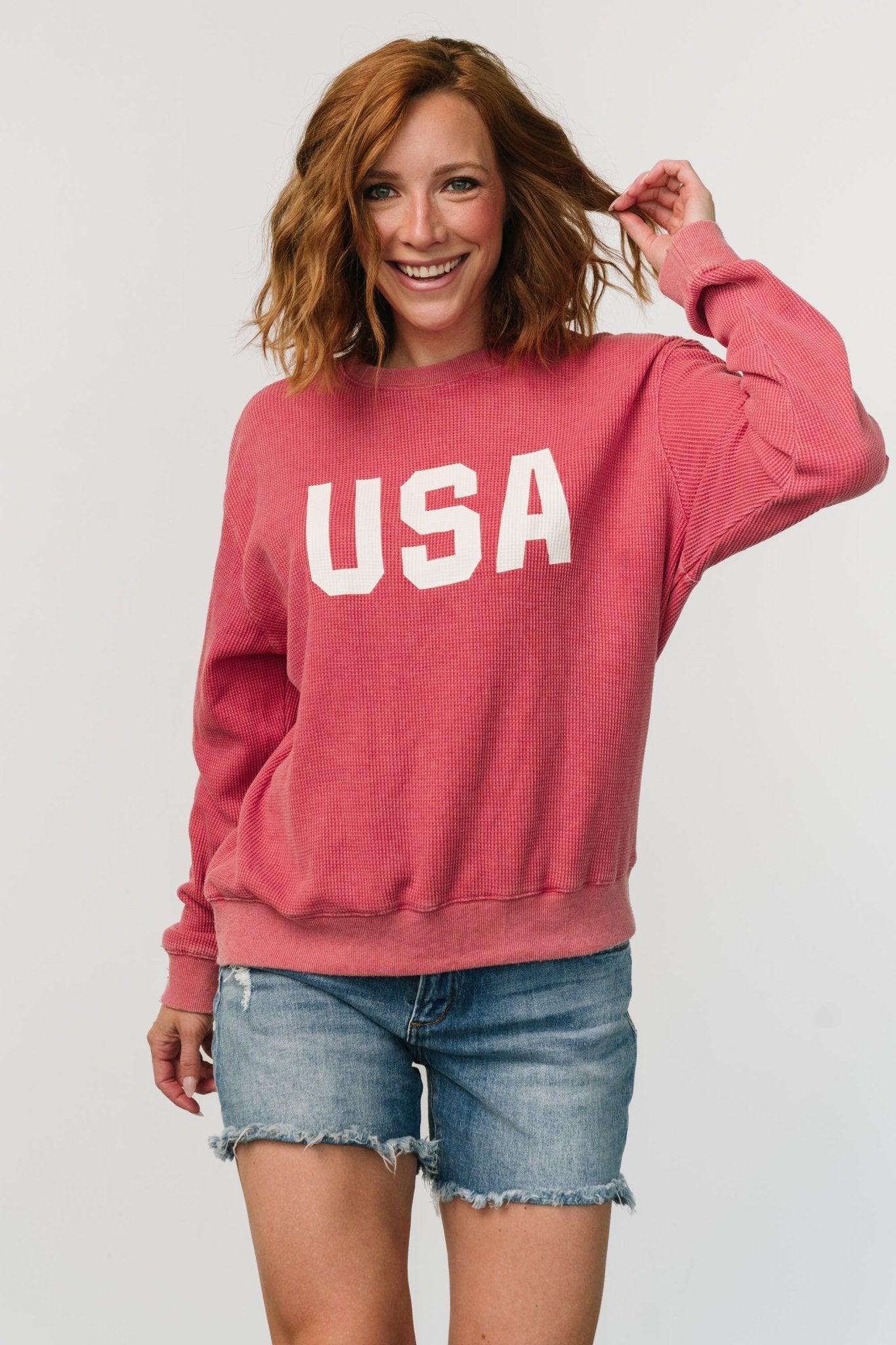 USA Sweater Top | Washed Red Visit