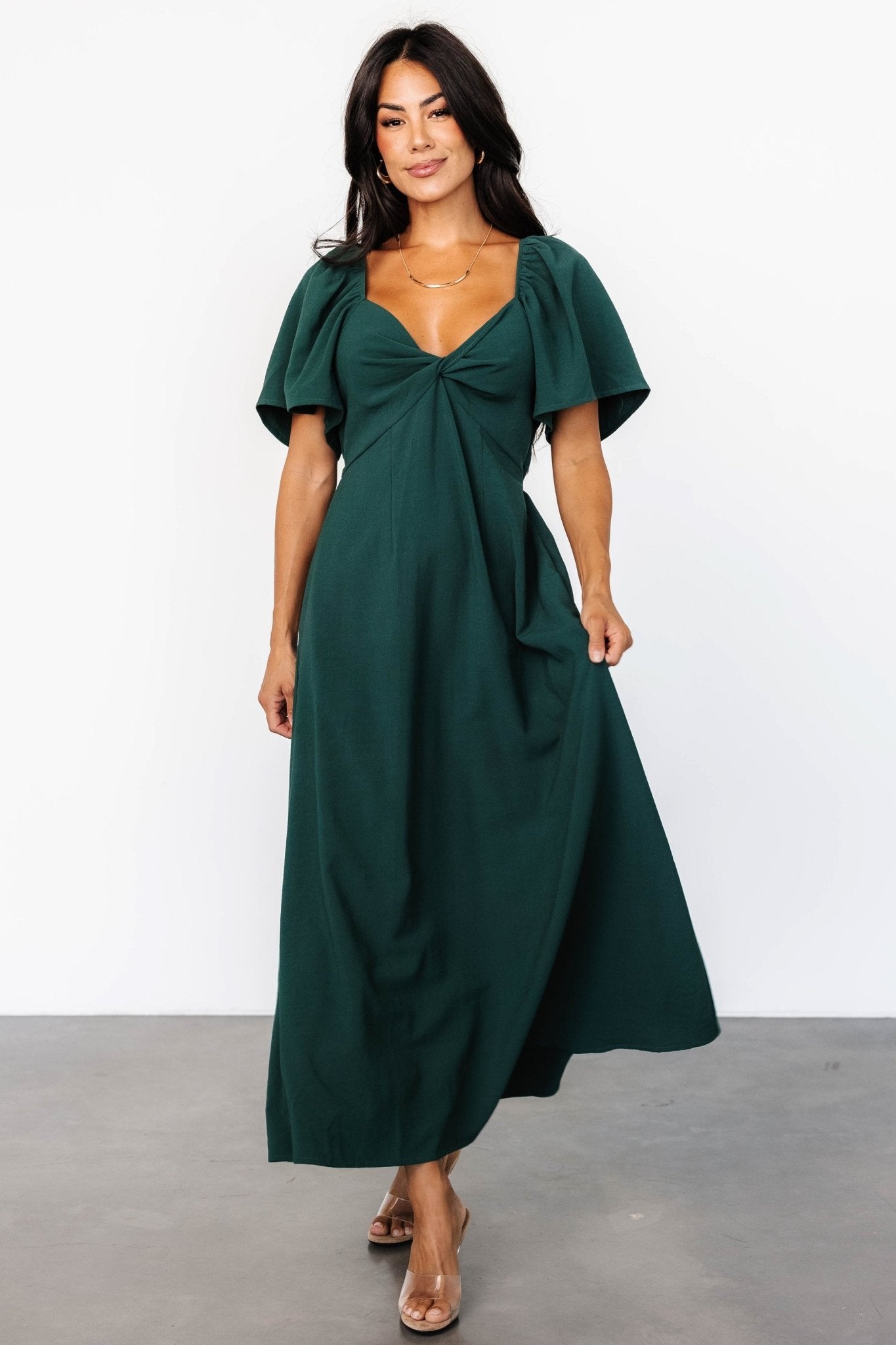 Indie Back Tie Dress | Dark Green Low Pice