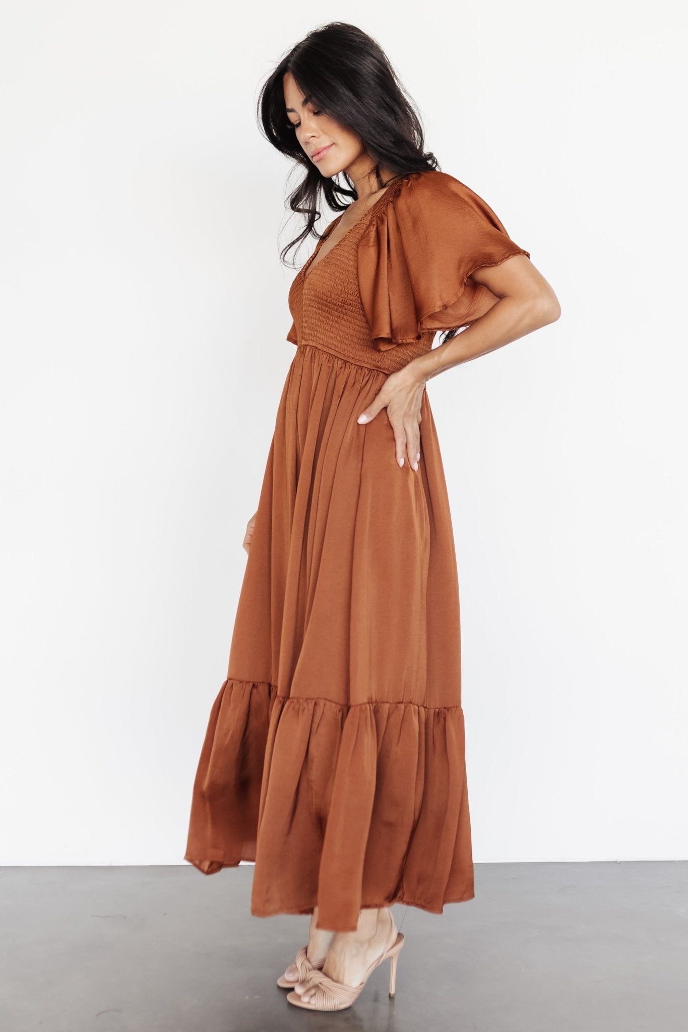 Lovell Smocked Midi Dress | Dark Copper Outlet Lowest Pice