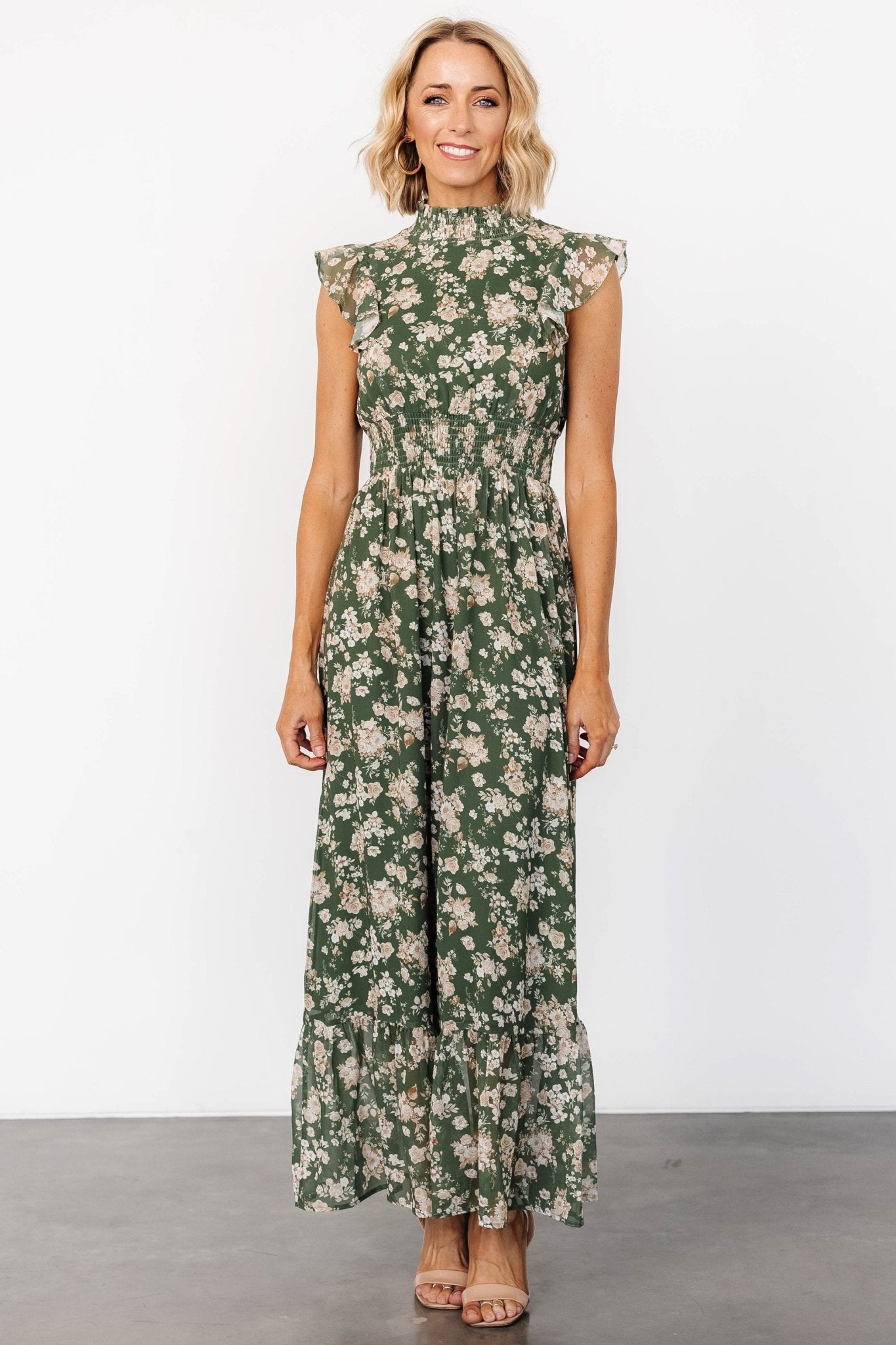 Kearny Ruffle Maxi Dress | Olive Floral Cheap Sale View