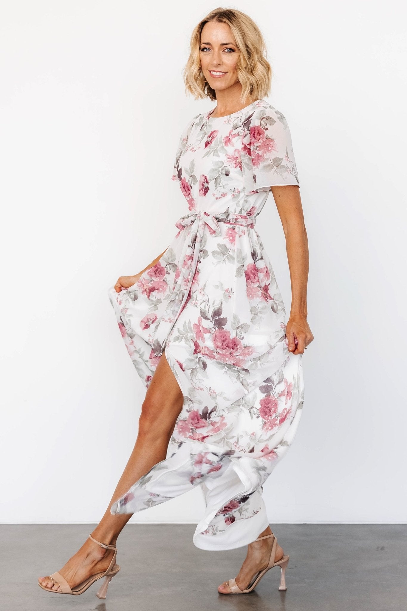 Naomi Short Sleeve Maxi Dress | Off White + Rose Floral Sale Best Sale