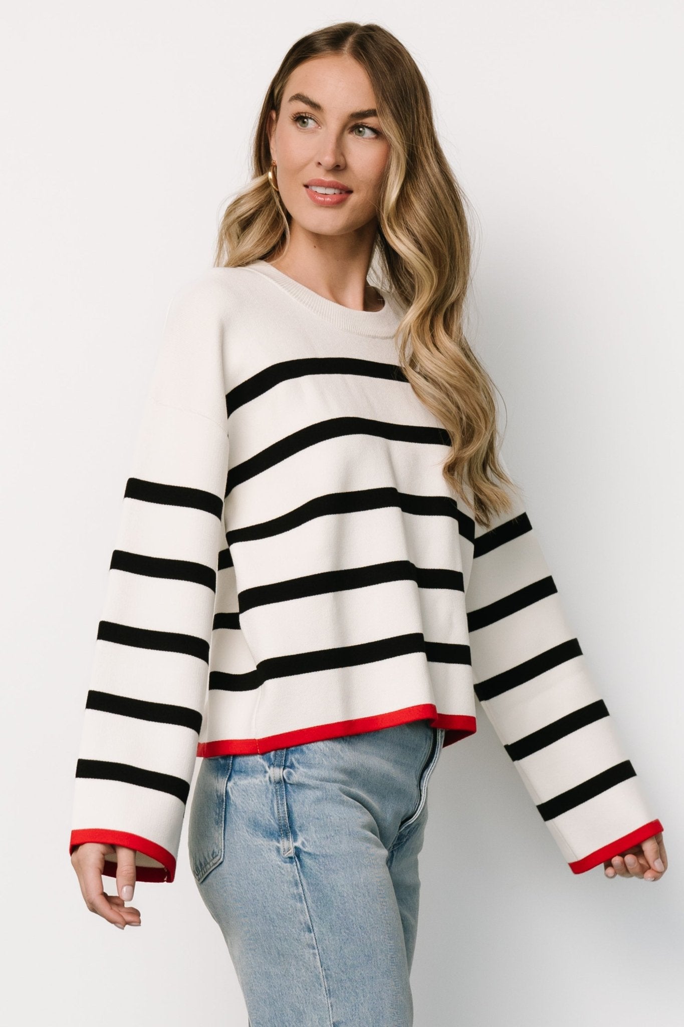 Madilyn Striped Sweater | Off White + Black Free Shipping 2025 New