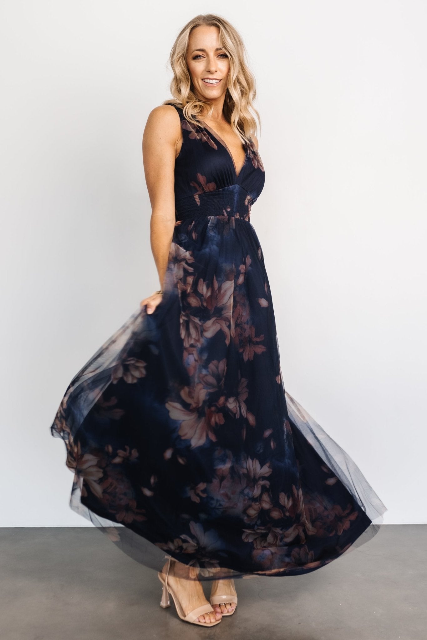 Kamila Tulle Maxi Dress | Dark Blue Floral Clearance Amazon