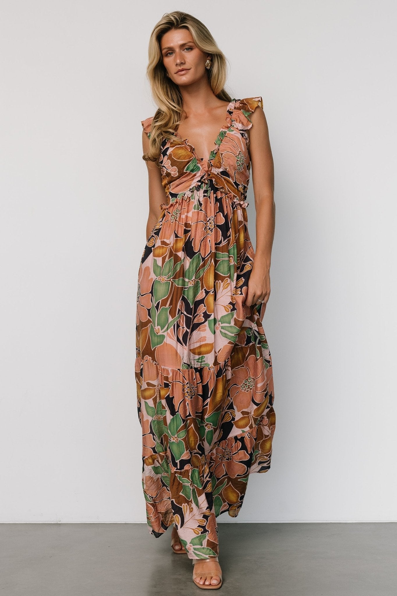 Nylah Back Tie Maxi Dress | Mocha Multi Choice