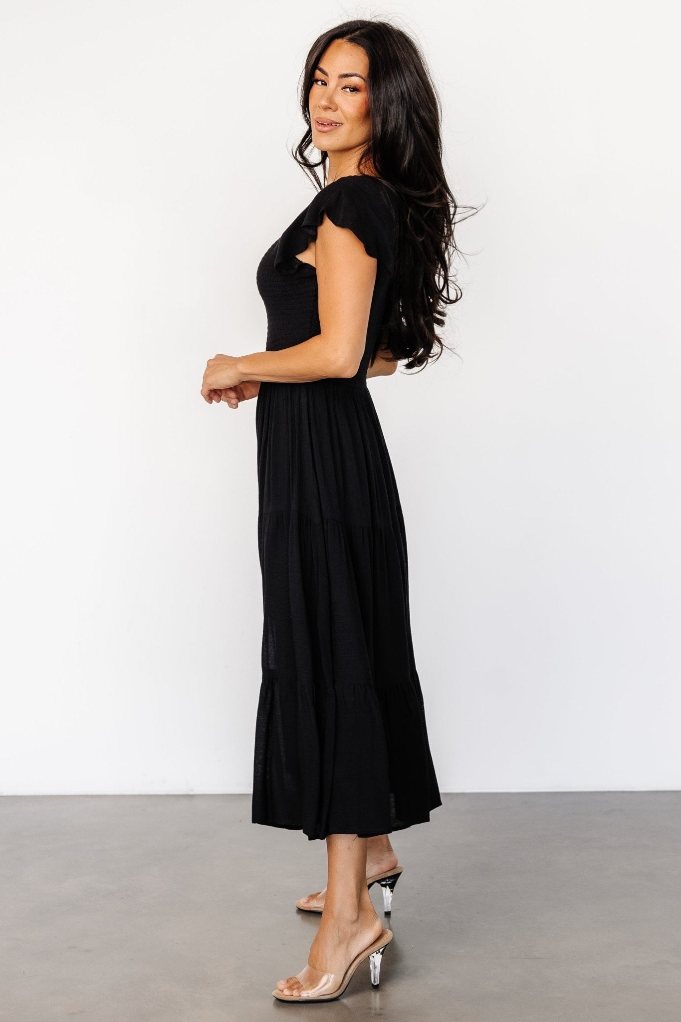 Loretta Smocked Midi Dress | Black Shop Offer Cheap Pice