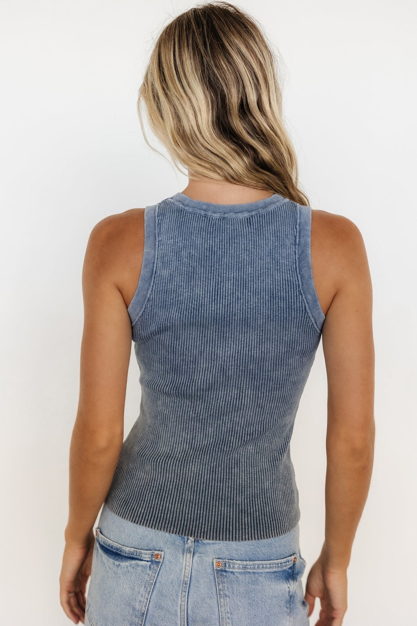 Cameron Knit Tank Top | Washed Blue Order Cheap Online