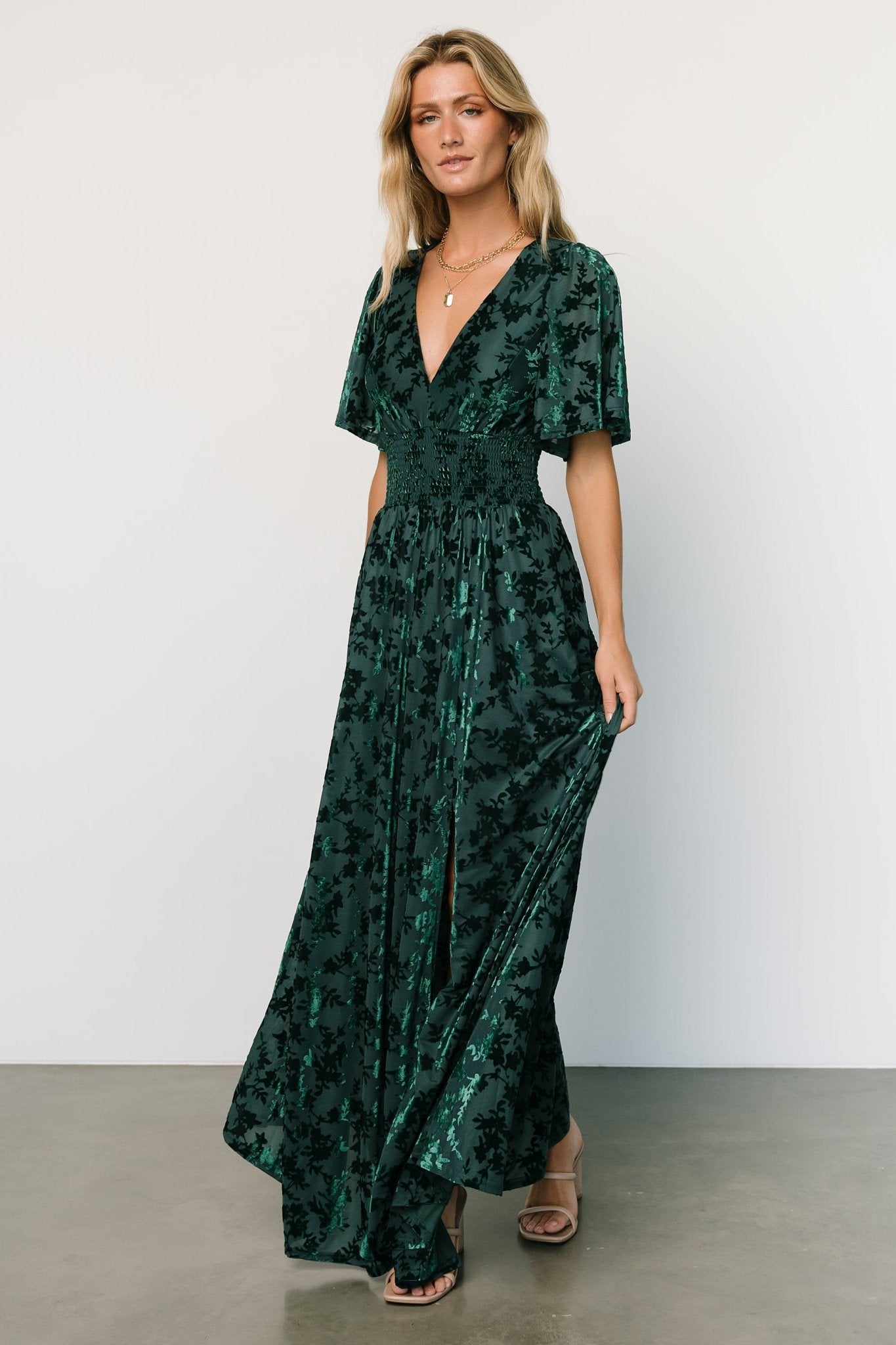 Veronica Velvet Maxi Dress | Green Discount Supply