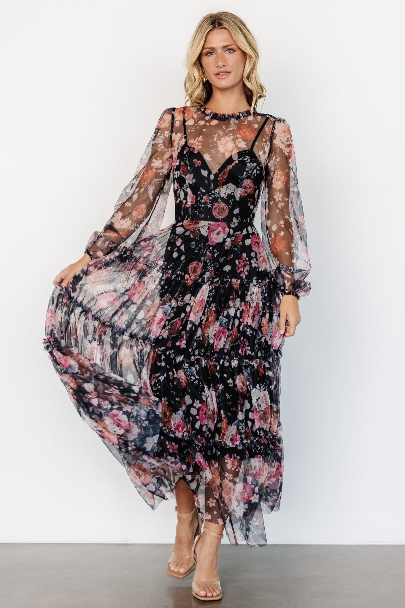 Stephanie Tiered Maxi Dress | Black Floral Affordable Cheap Online