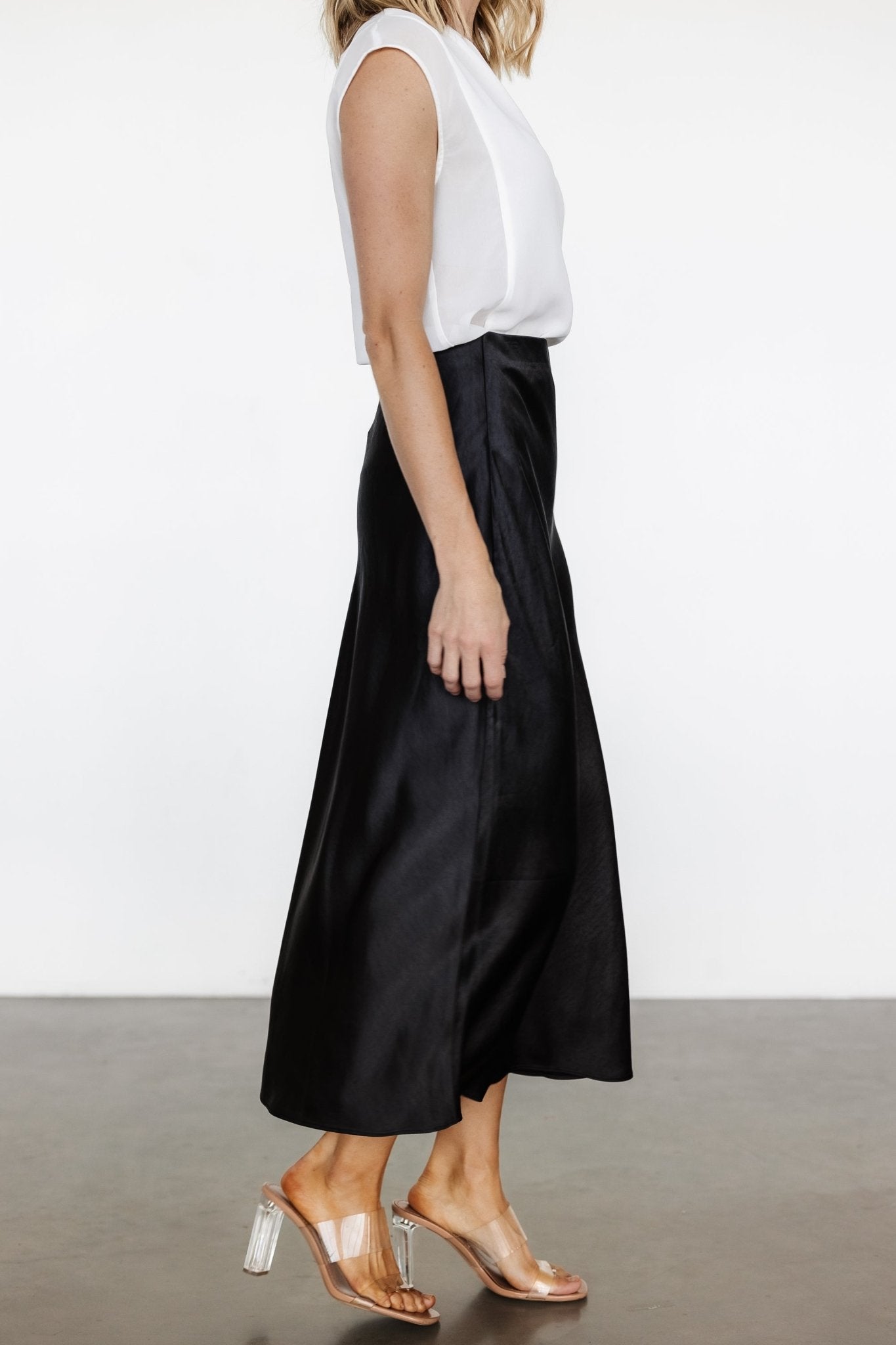 Celeste Satin Midi Skirt | Black Clearance Ebay