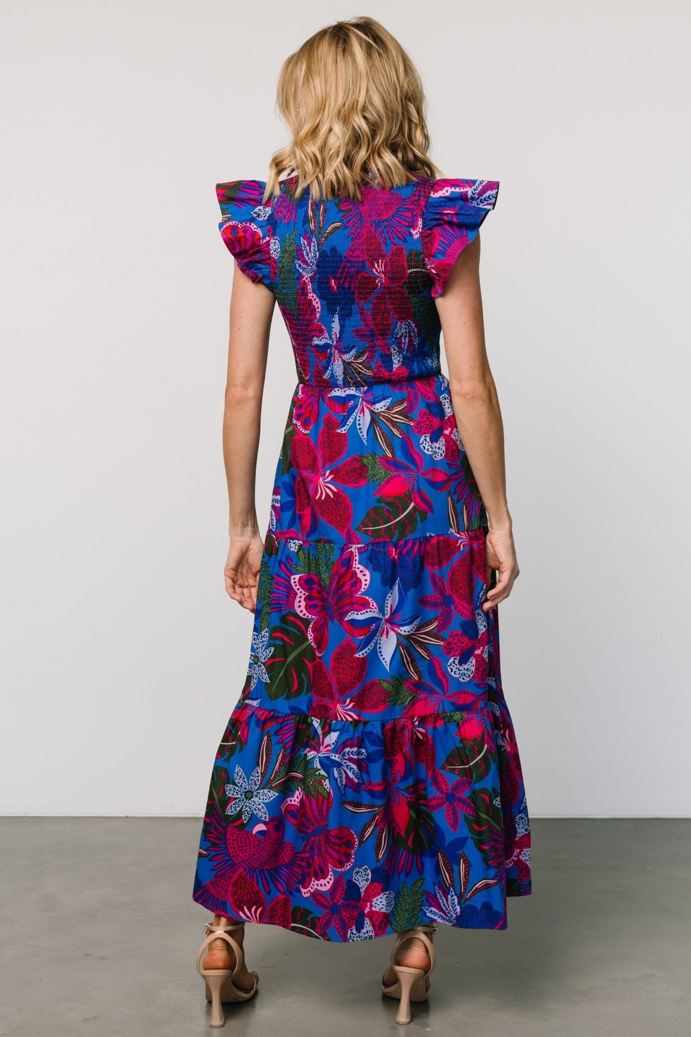 Ranchero Smocked Maxi Dress | Cobalt + Fuchsia Print Cheapest Pice Cheap Online