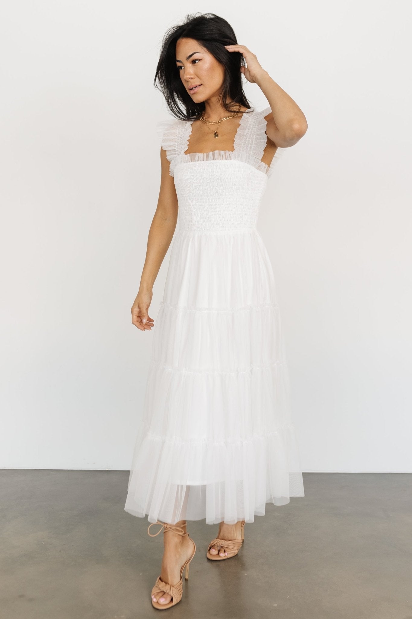 Emma Smocked Tulle Dress | Off White View