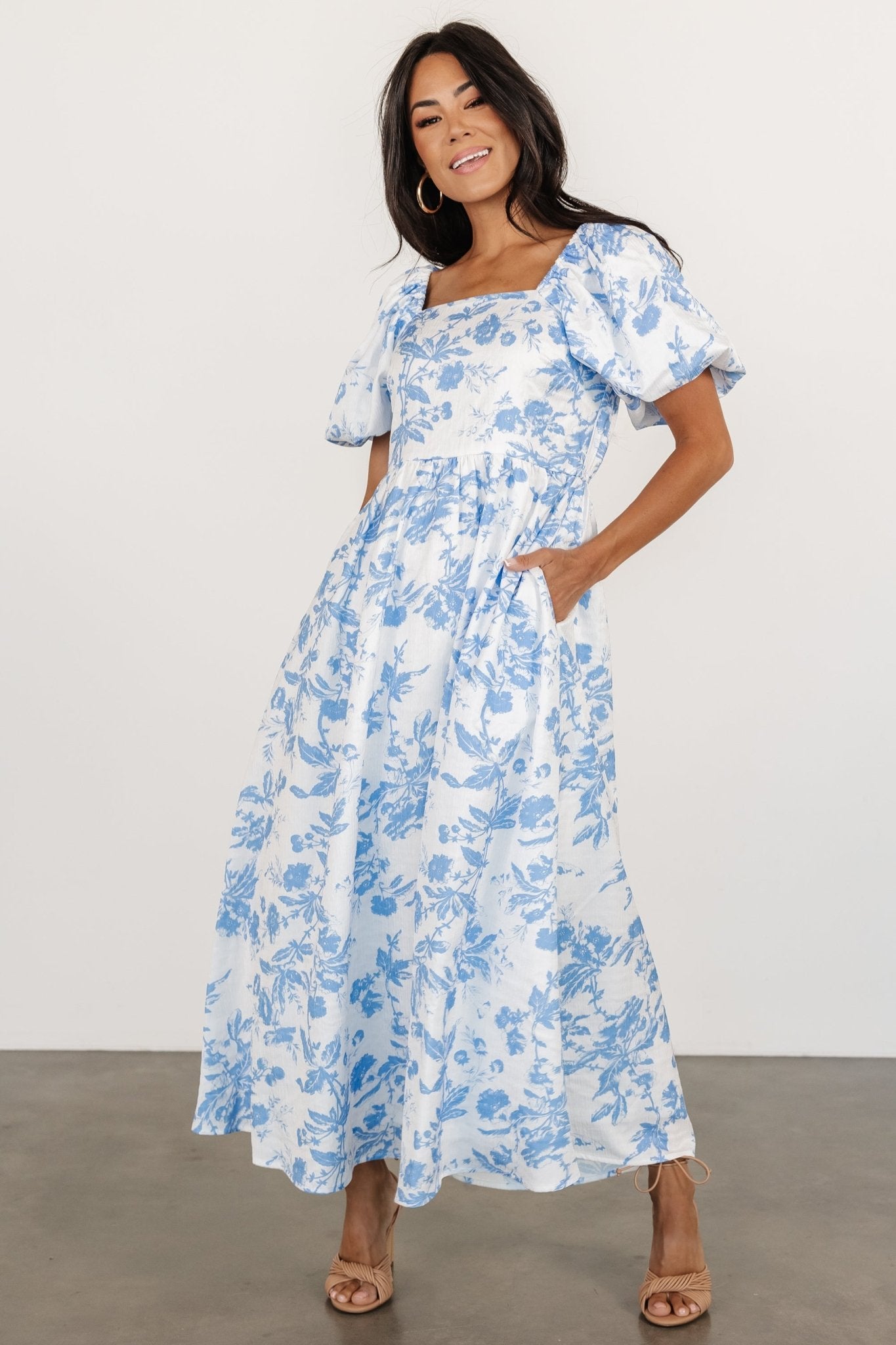 Graceland Maxi Dress | White + Blue Floral Free Shipping Fake