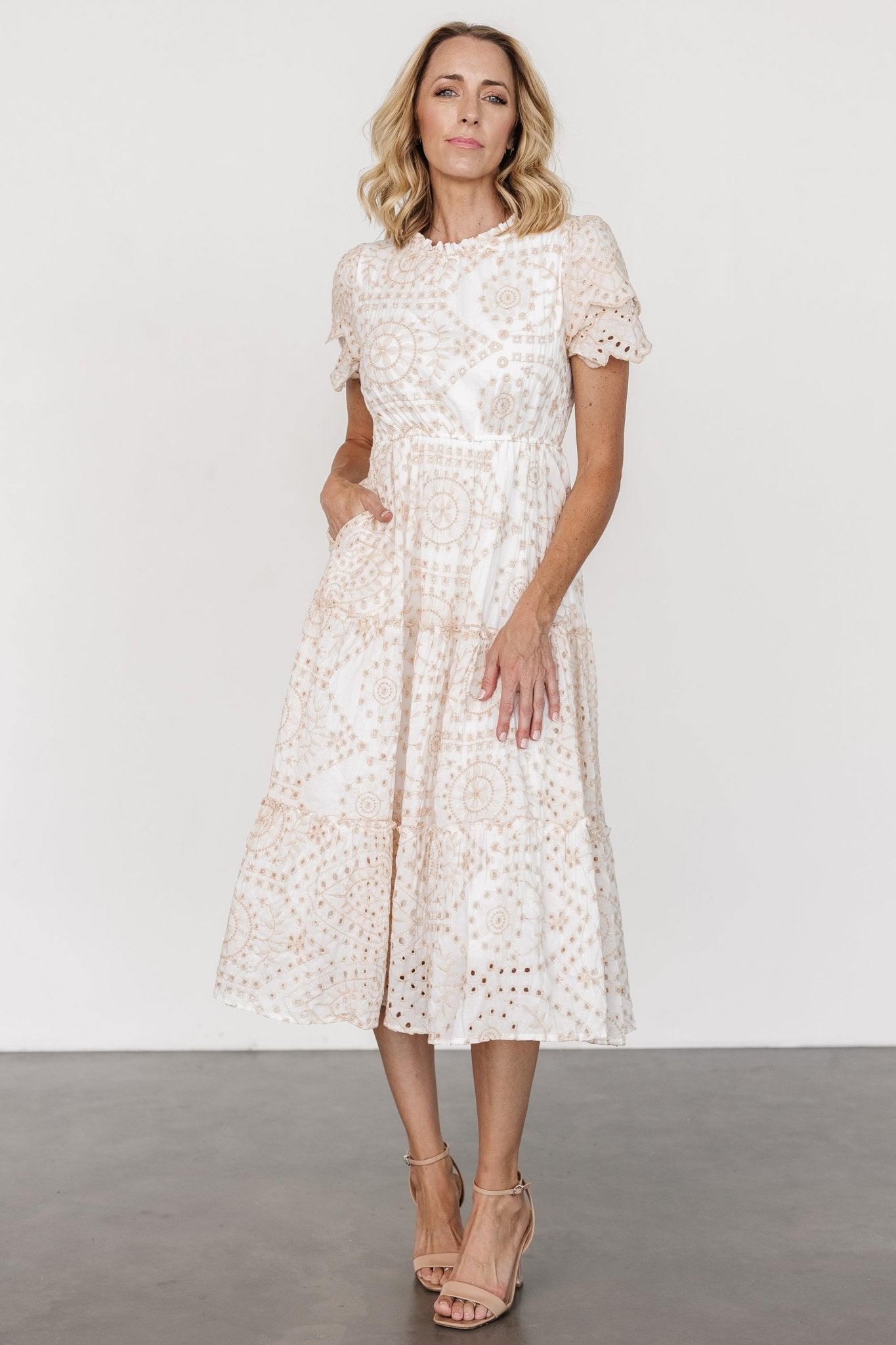 Mirabel Eyelet Midi Dress | White + Natural Discount Authentic Online