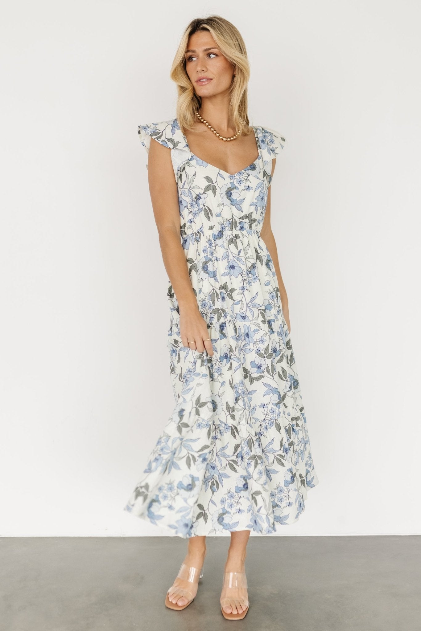 Sorrento Ruffle Dress | Blue Floral Cheap Pirce