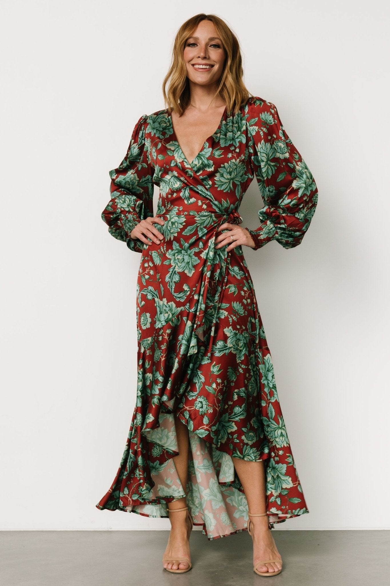 Lavinia Ruffle Maxi Dress | Rust + Green Floral Sale Fake