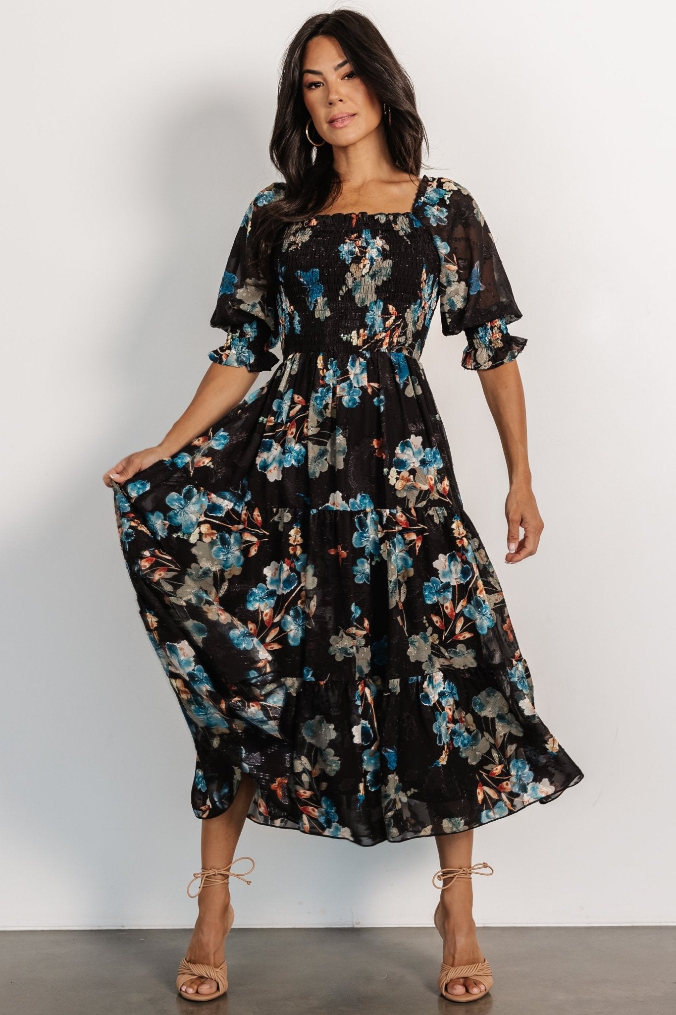 Fabian Jacquard Midi Dress | Black + Blue Multi Buy Cheap Explore