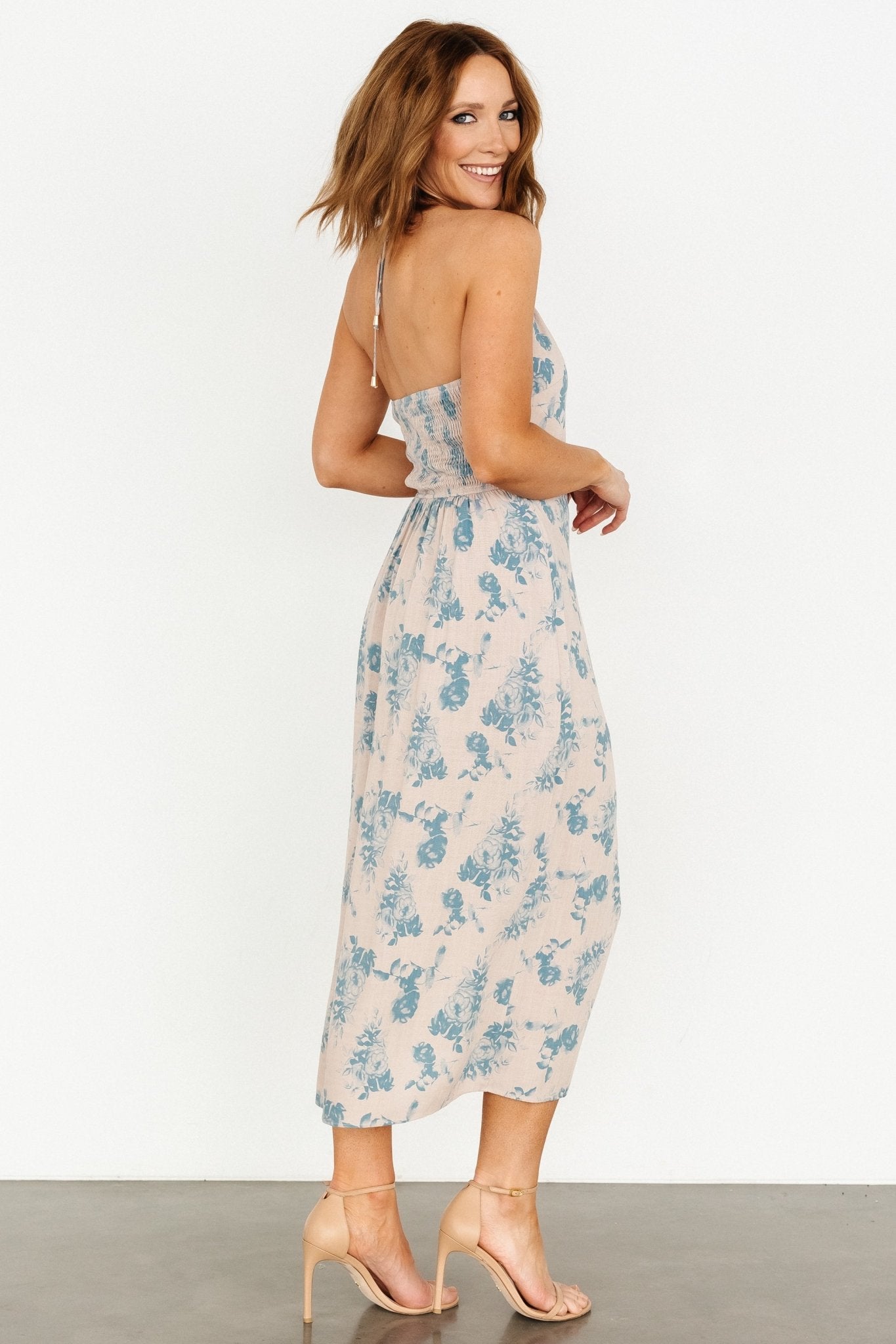 Nicole Faux Wrap Midi Dress | Natural + Blue Discount Codes Really Cheap