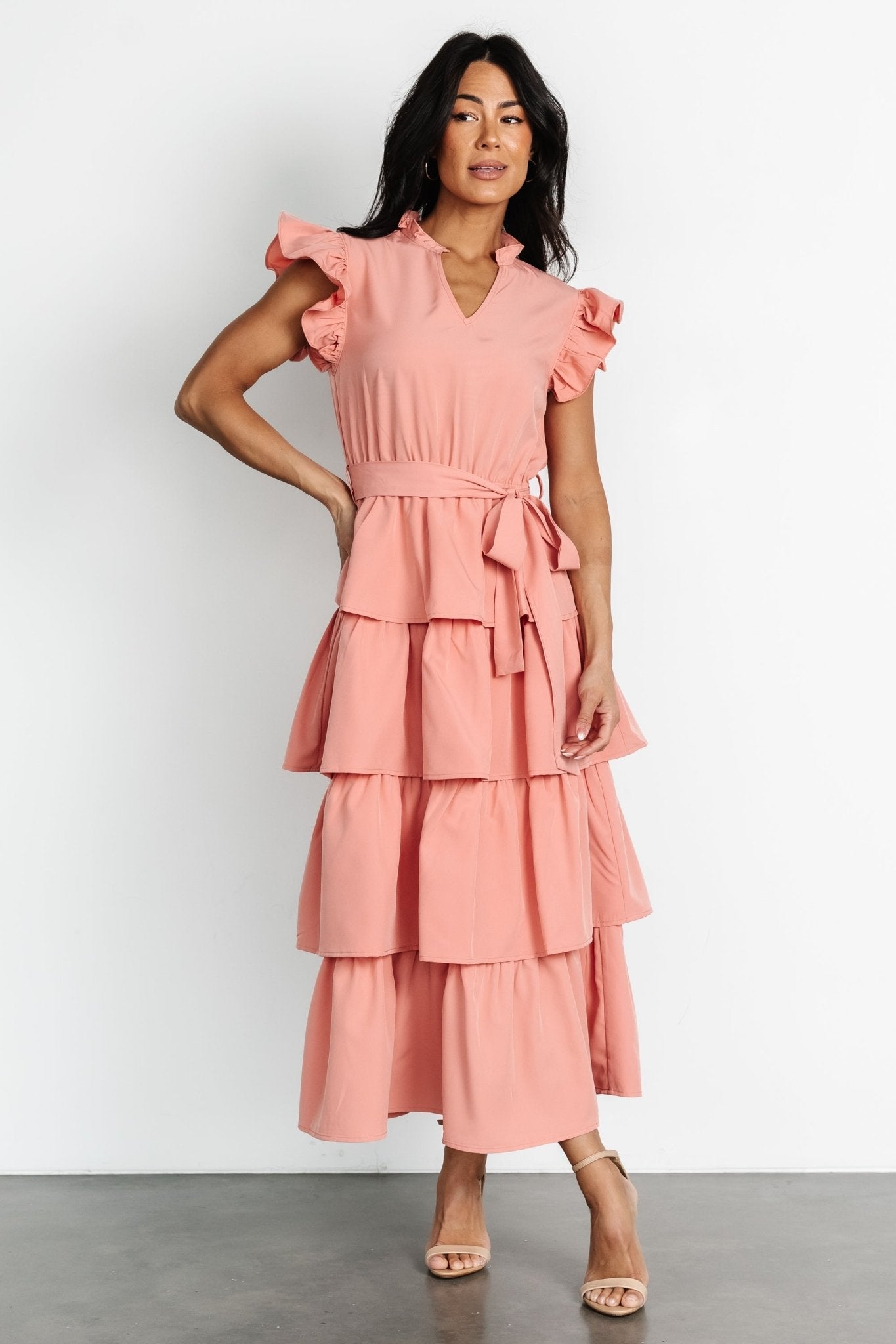 Chrysanthi Tiered Dress | Dusty Coral Clearance In China