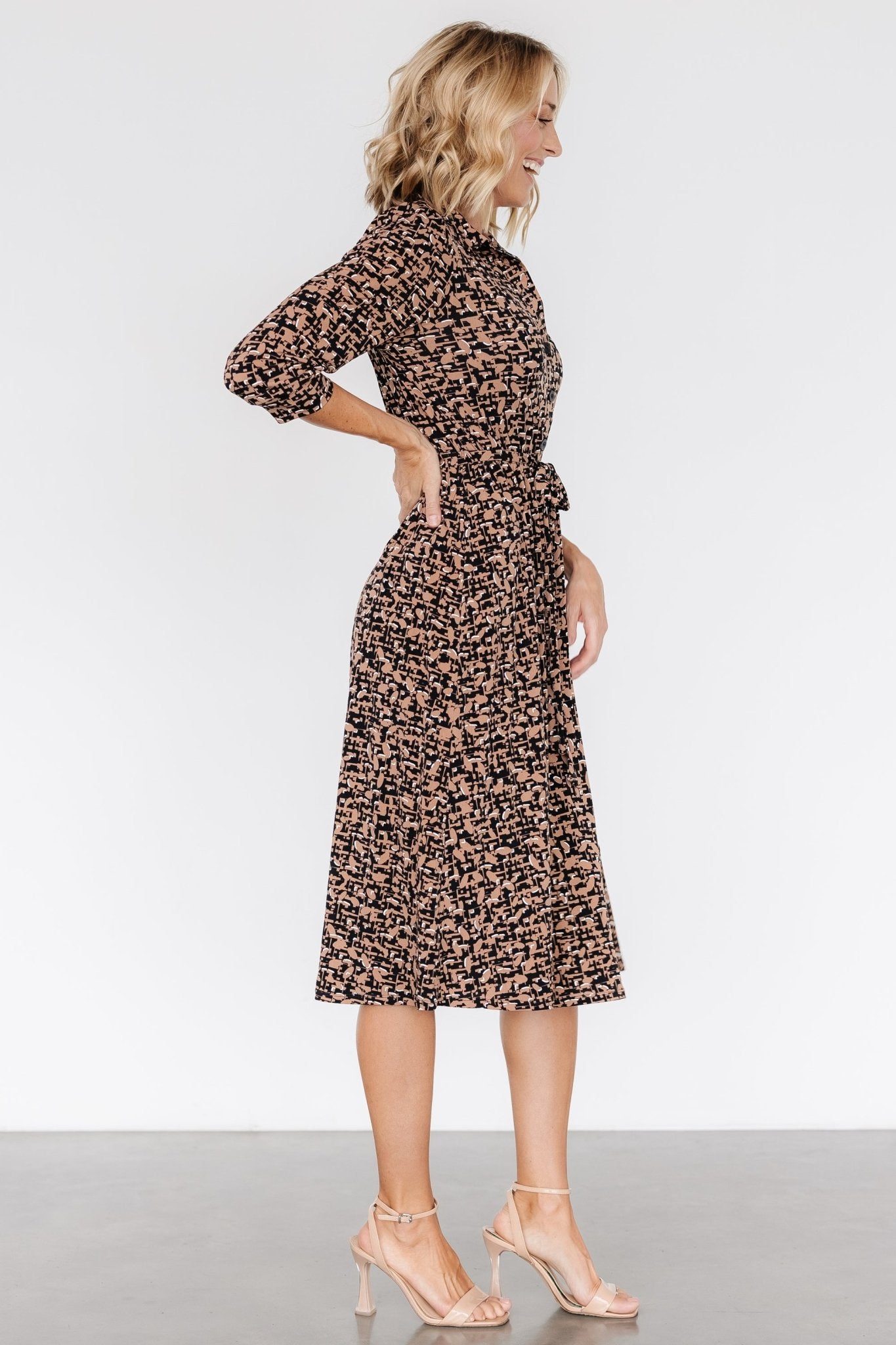 Jenica Midi Dress | Black + Camel Print Buy Cheap Big Discount