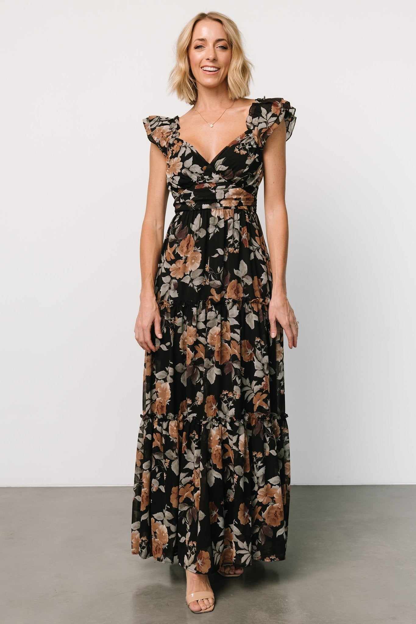 Martina Maxi Dress | Black + Copper Floral Low Pice Fee Shipping