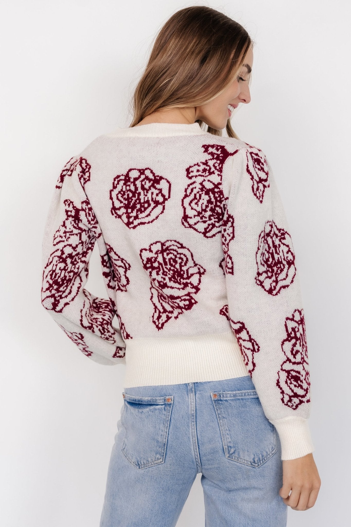 Blake Floral Sweater | Off White + Burgundy Cheap Pice Cost