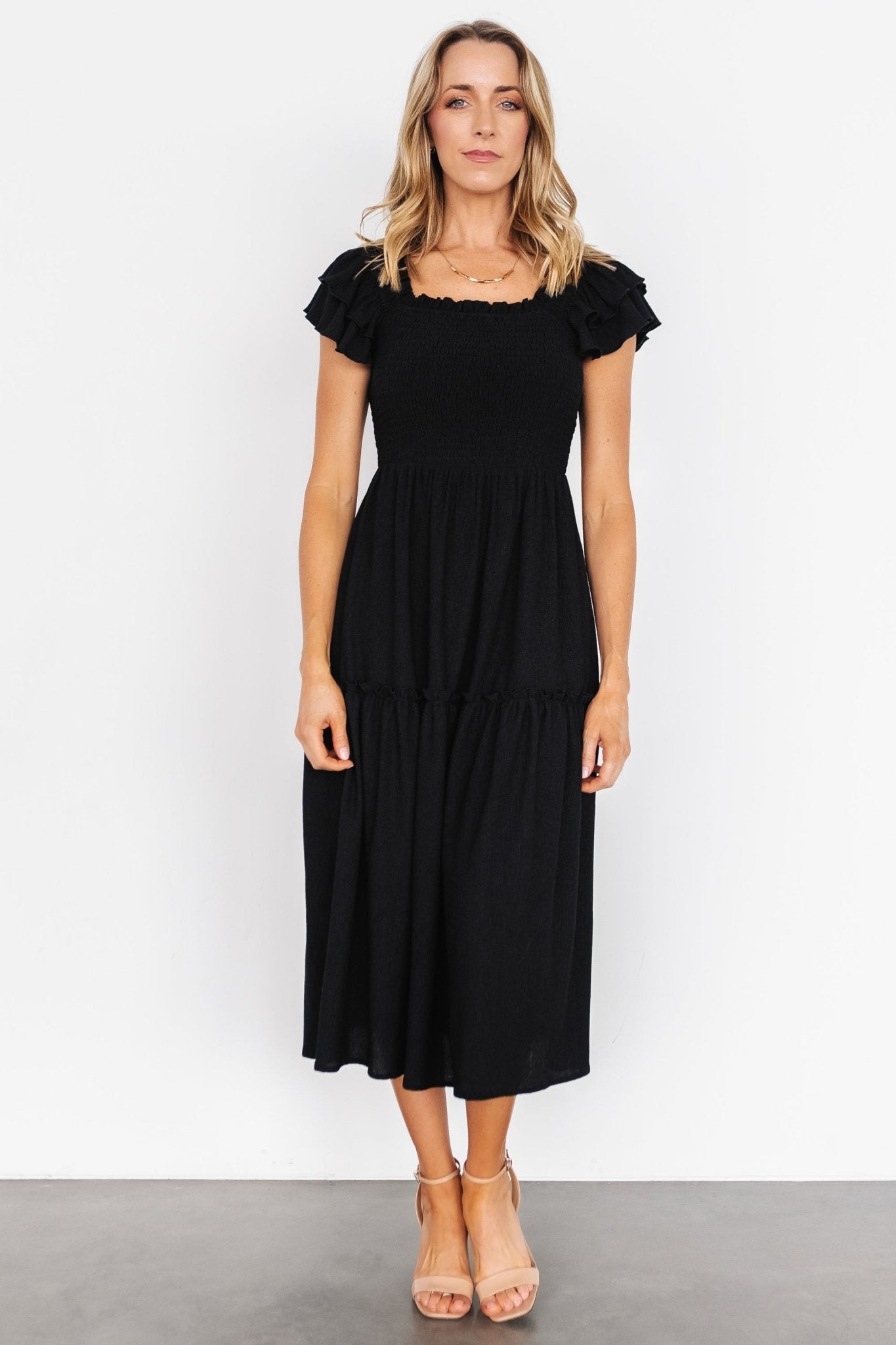 Jacie Smocked Midi Dress | Black Sale Fast Delivery