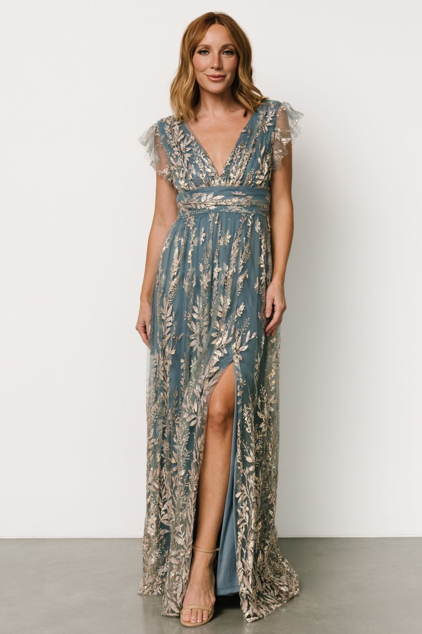 Karina Shimmer Gown | Blue + Rose Gold Clearance Pictures