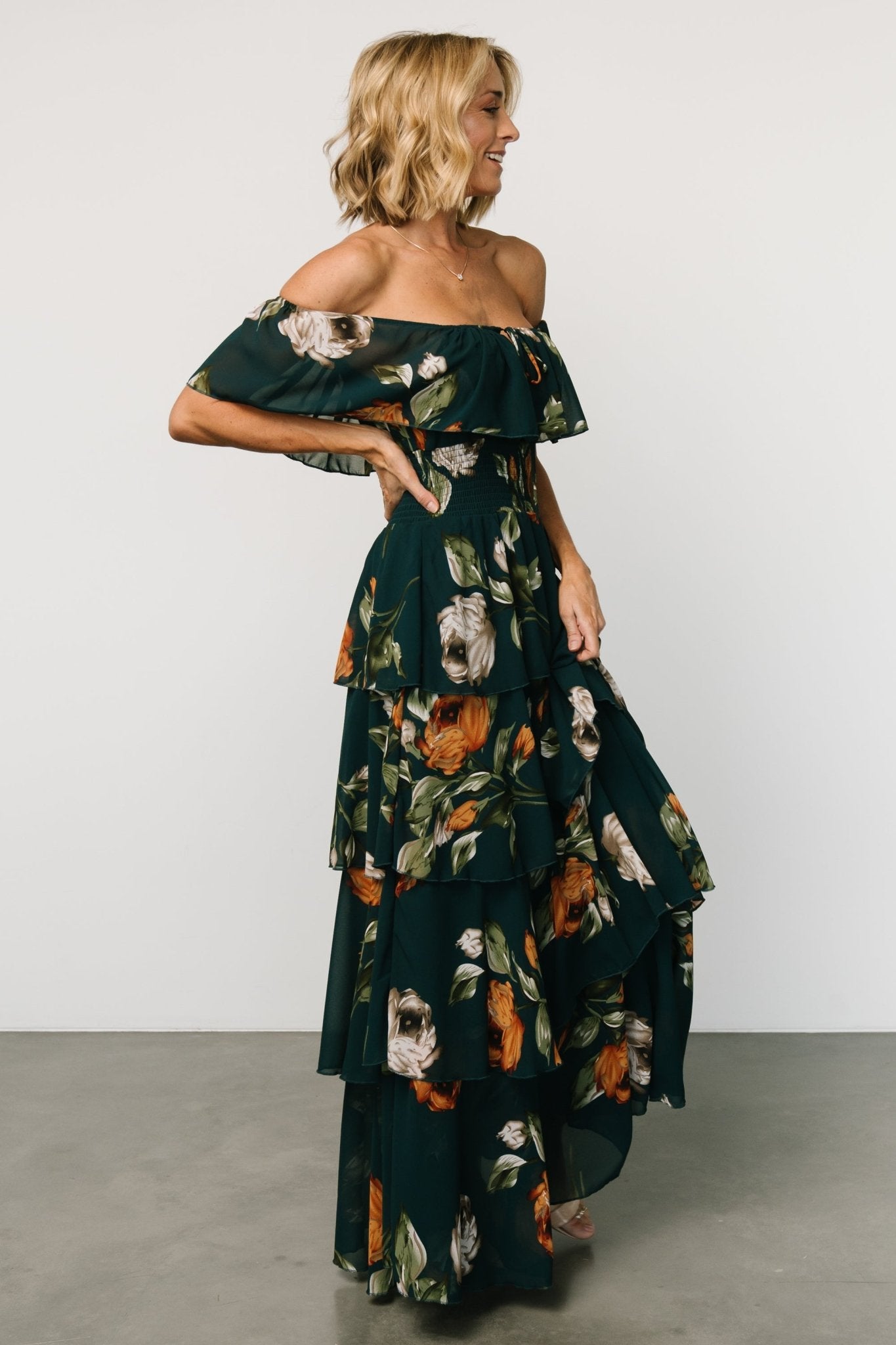 Carina Off Shoulder Maxi Dress | Deep Topaz Floral Discount Eastbay