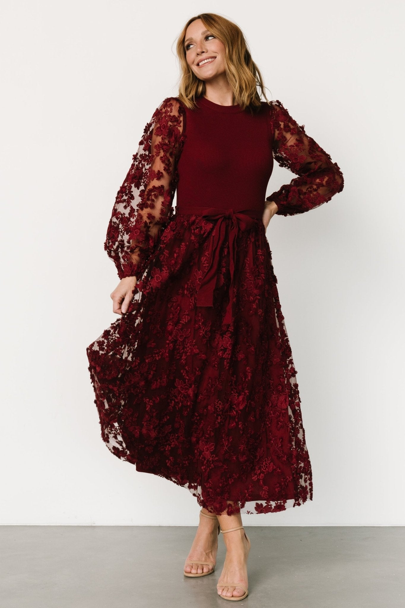 Roslyn Embroidered Dress | Wine Visa Payment Cheap Pice