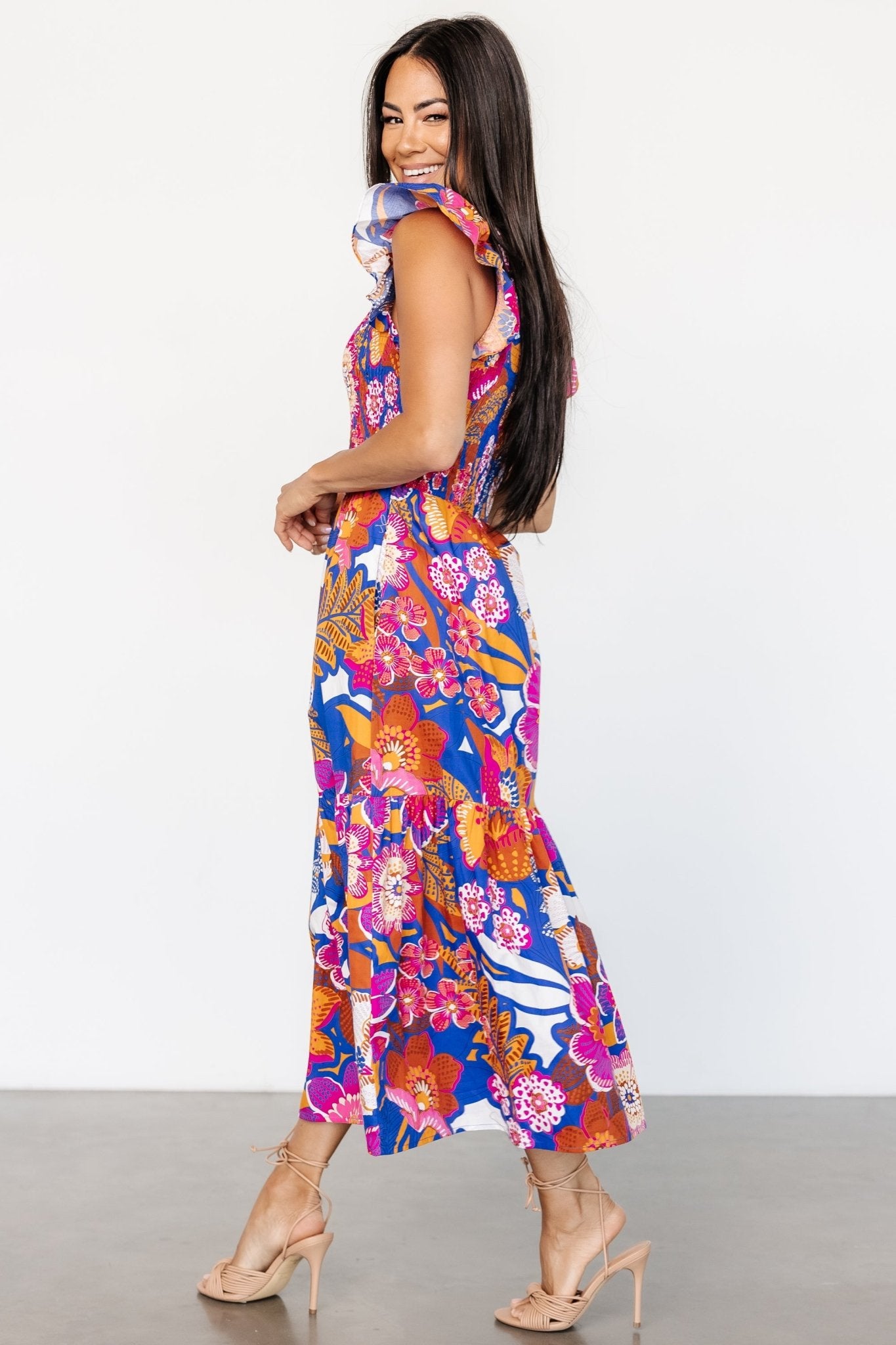 Dominique Midi Dress | Cobalt + Fuchsia Multi Sale New