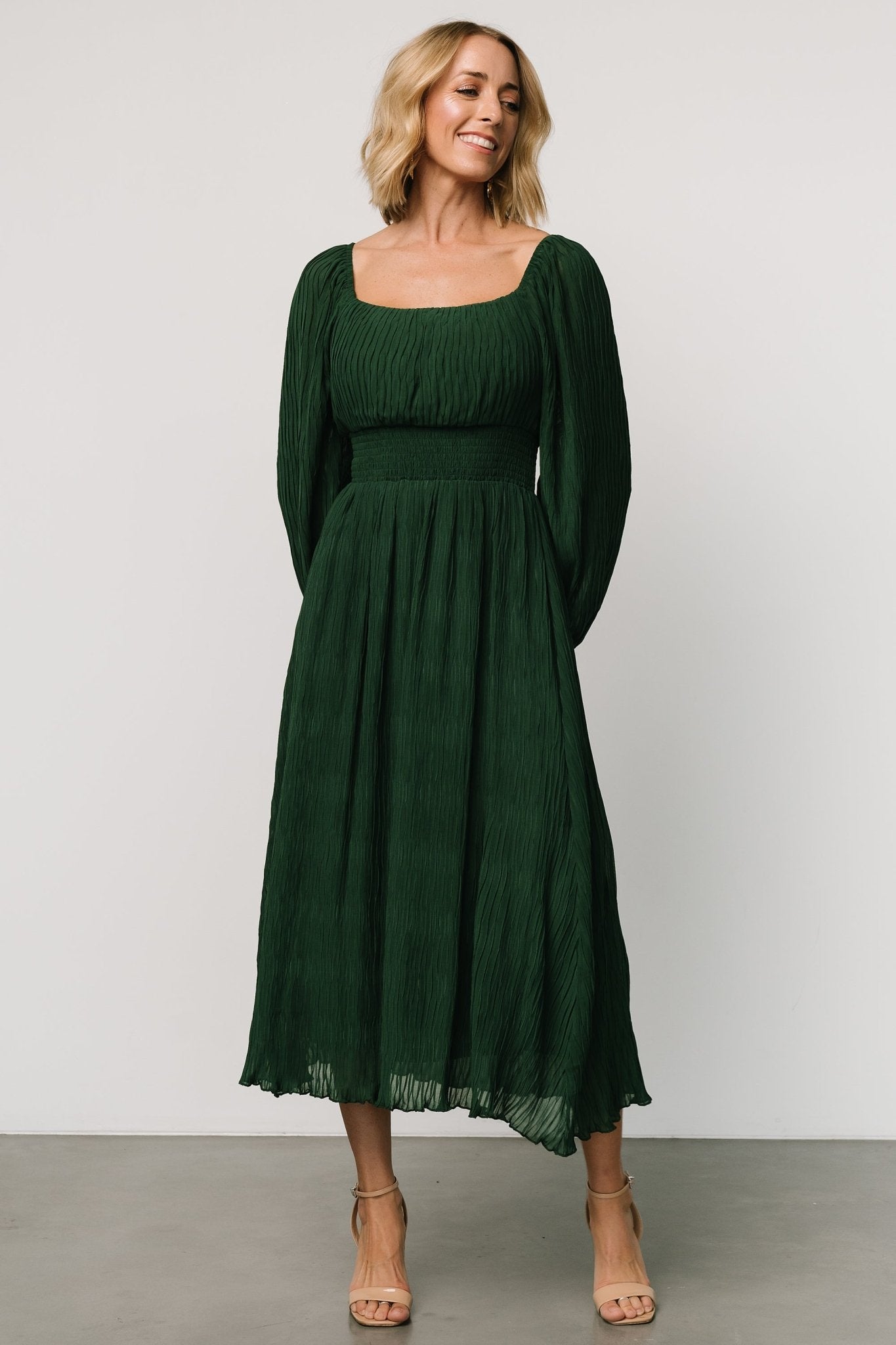 Dalton Pleated Midi Dress | Dark Green Shop For Cheap Pice