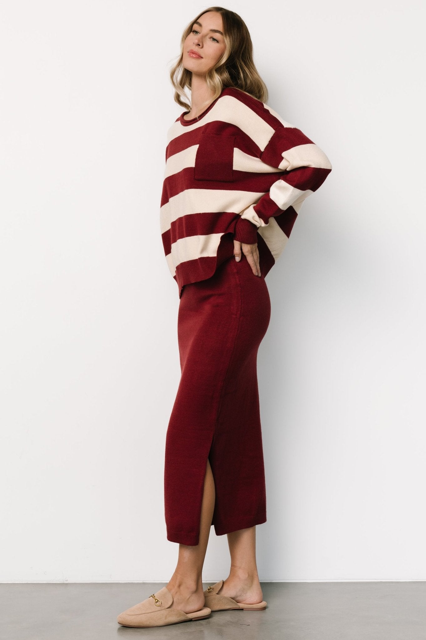 Carlotta Sweater + Skirt Set | Burgundy + Cream Genuine For Sale