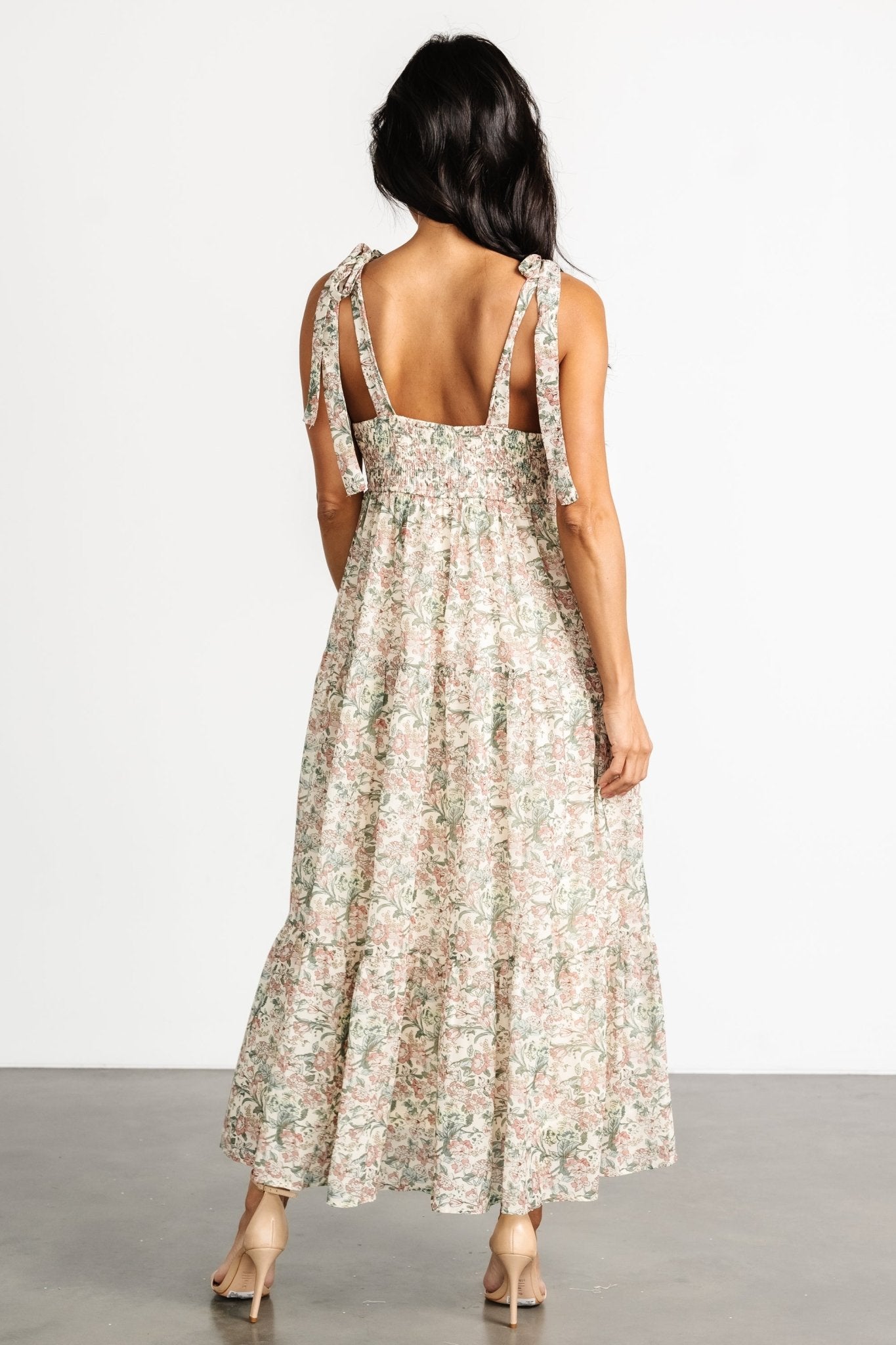 Lelisa Shoulder Tie Dress | Cream Floral View For Sale