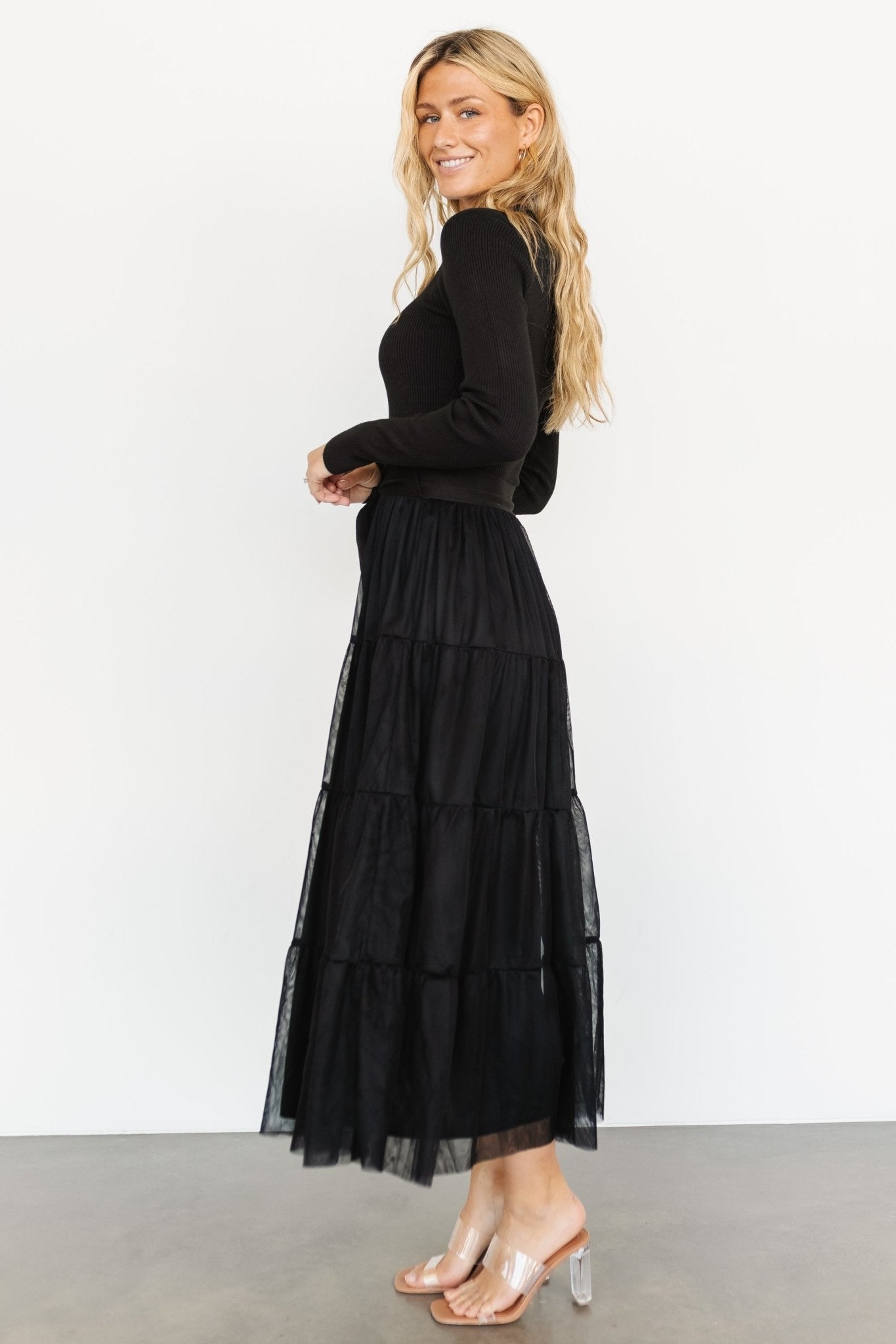 Demi Sweater Tulle Dress | Black Lowest Pice