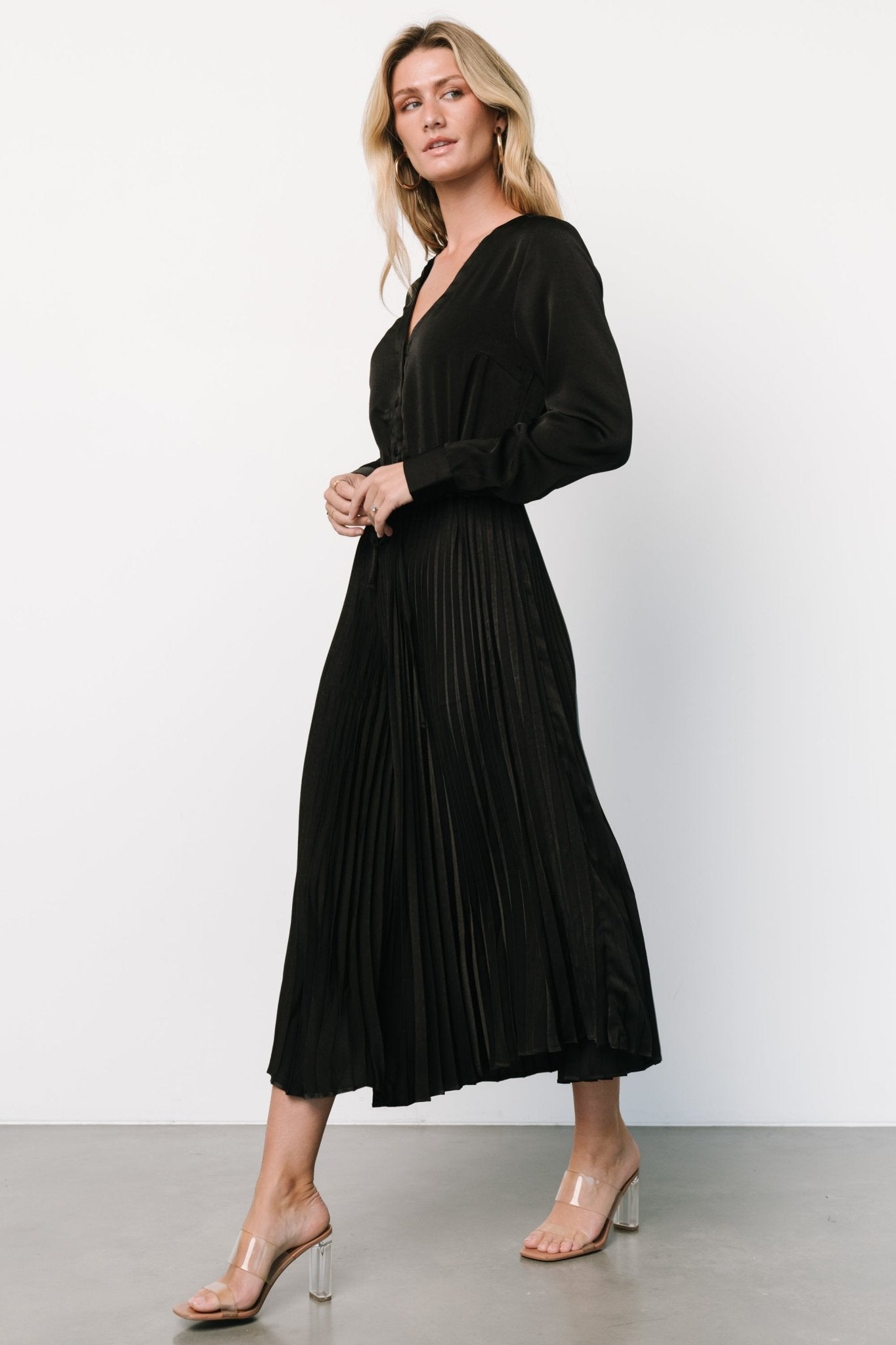 Waco Pleated Dress | Black High Quality Buy Online