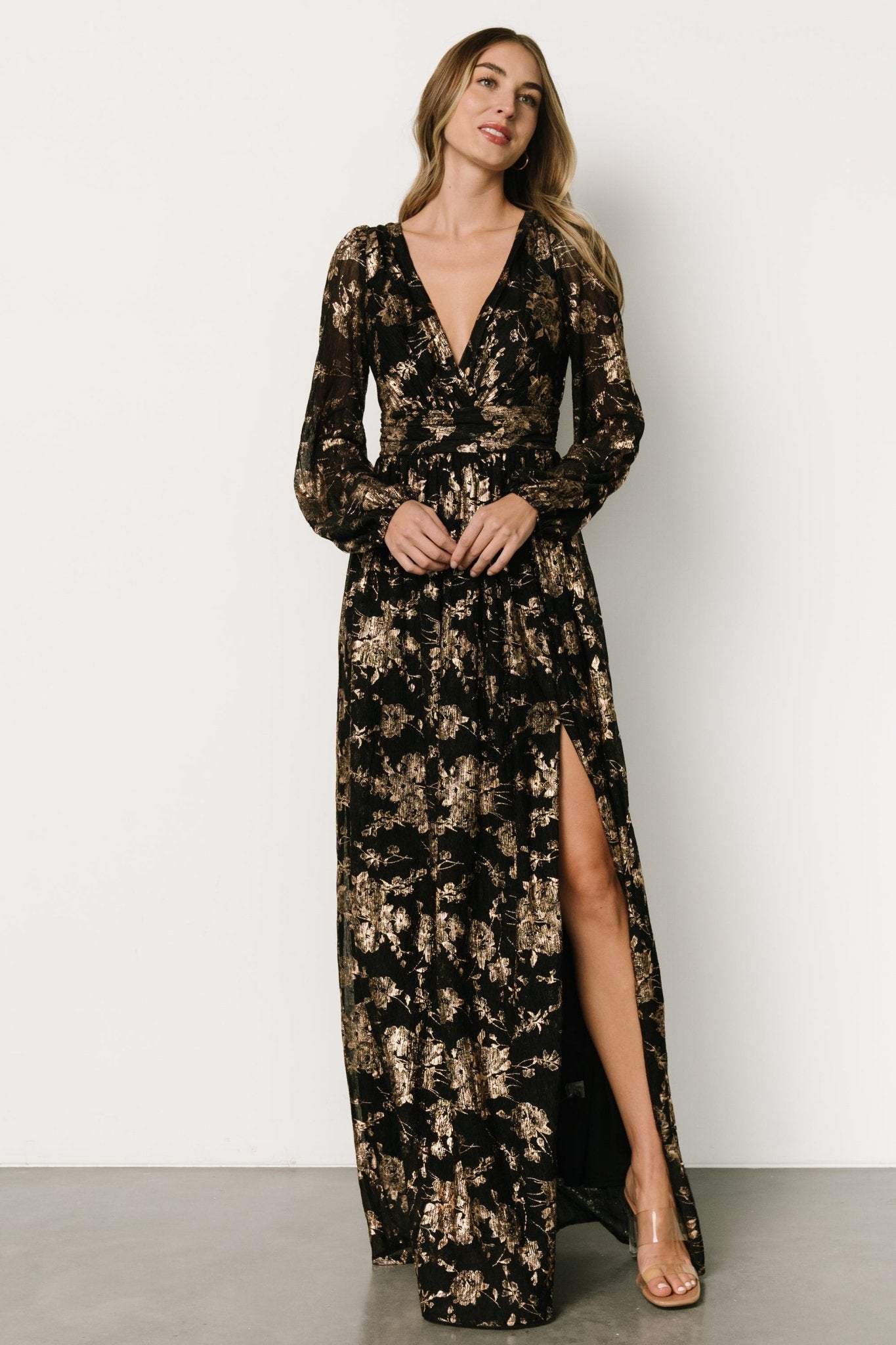 Charlene Maxi Dress | Black + Gold Clearance Manchester