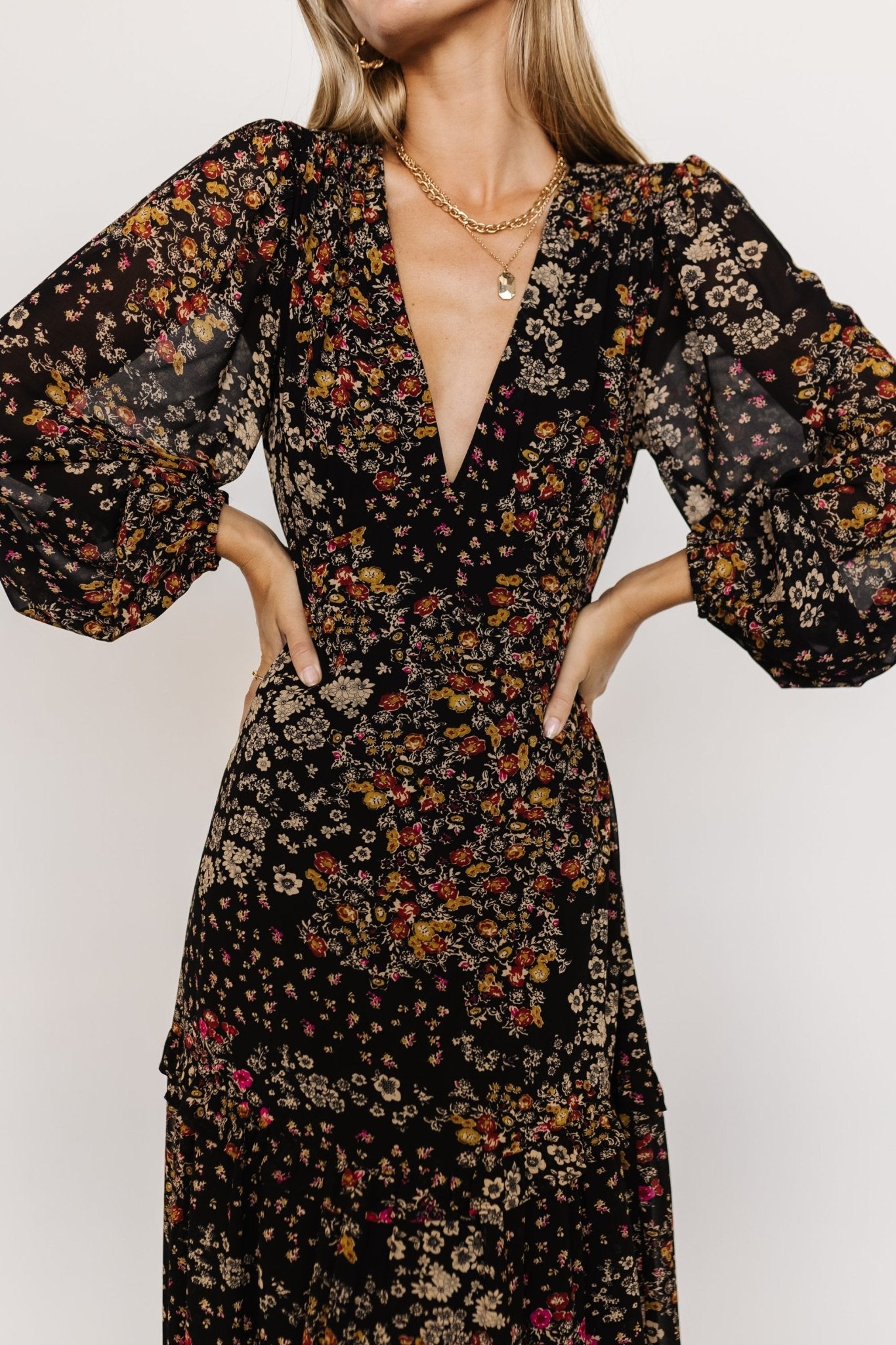 Bowman Deep V Maxi Dress | Black Multi Cheap Pictures