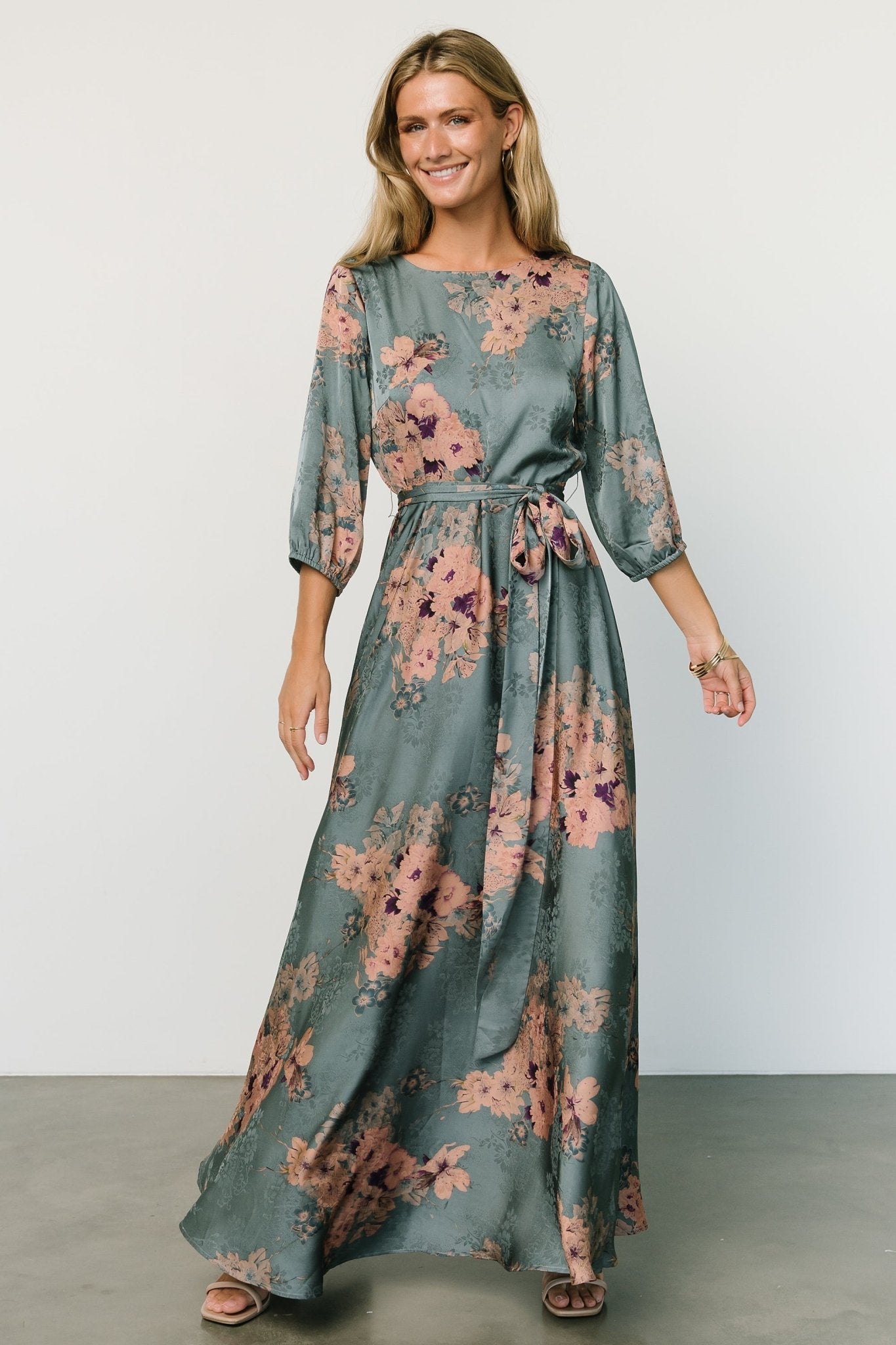 Paula Satin Maxi Dress | Blue + Pink Multi 2025 Cheap Online