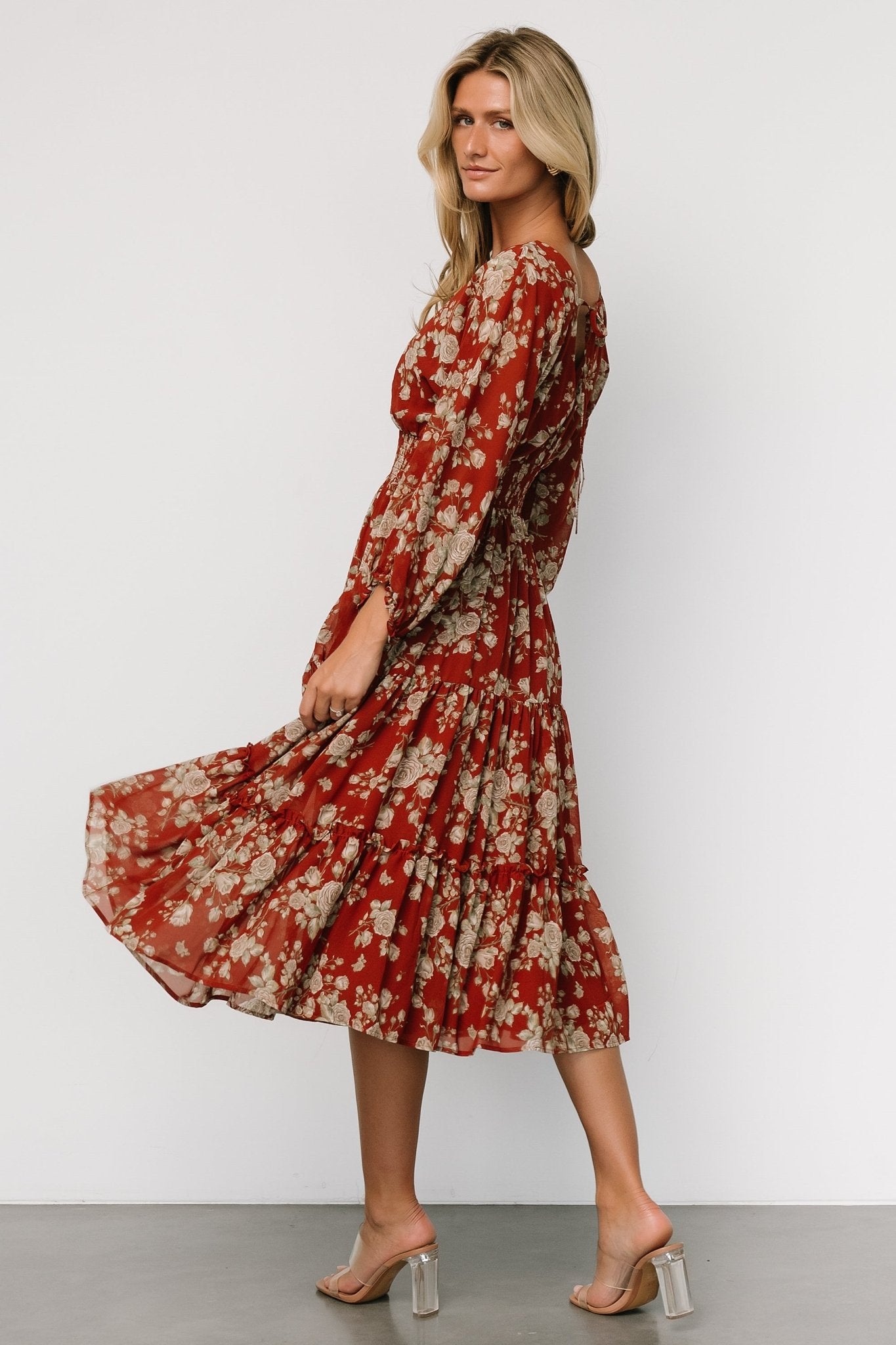 Coventry Tiered Midi Dress | Rust Floral Really For Sale