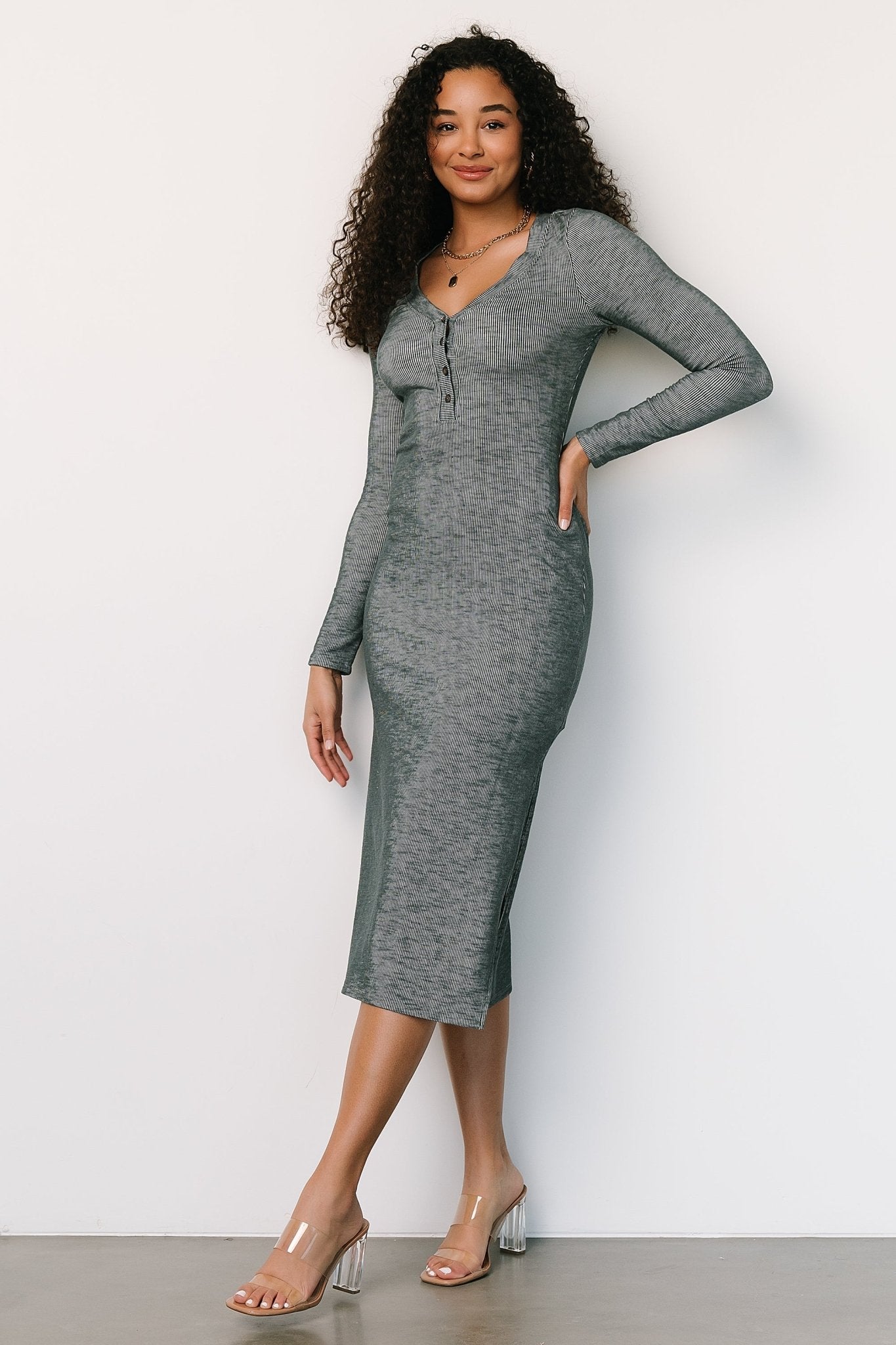 Denver Ribbed Midi Dress | Heathered Jade Outlet Order