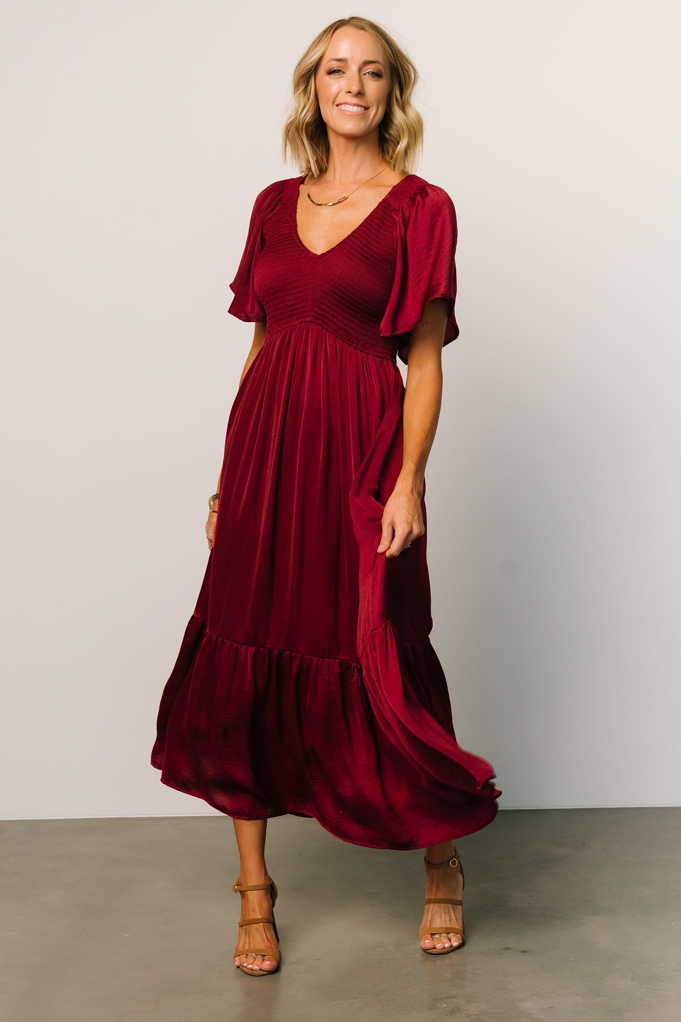 Lovell Smocked Midi Dress | Wine For Sale For Sale